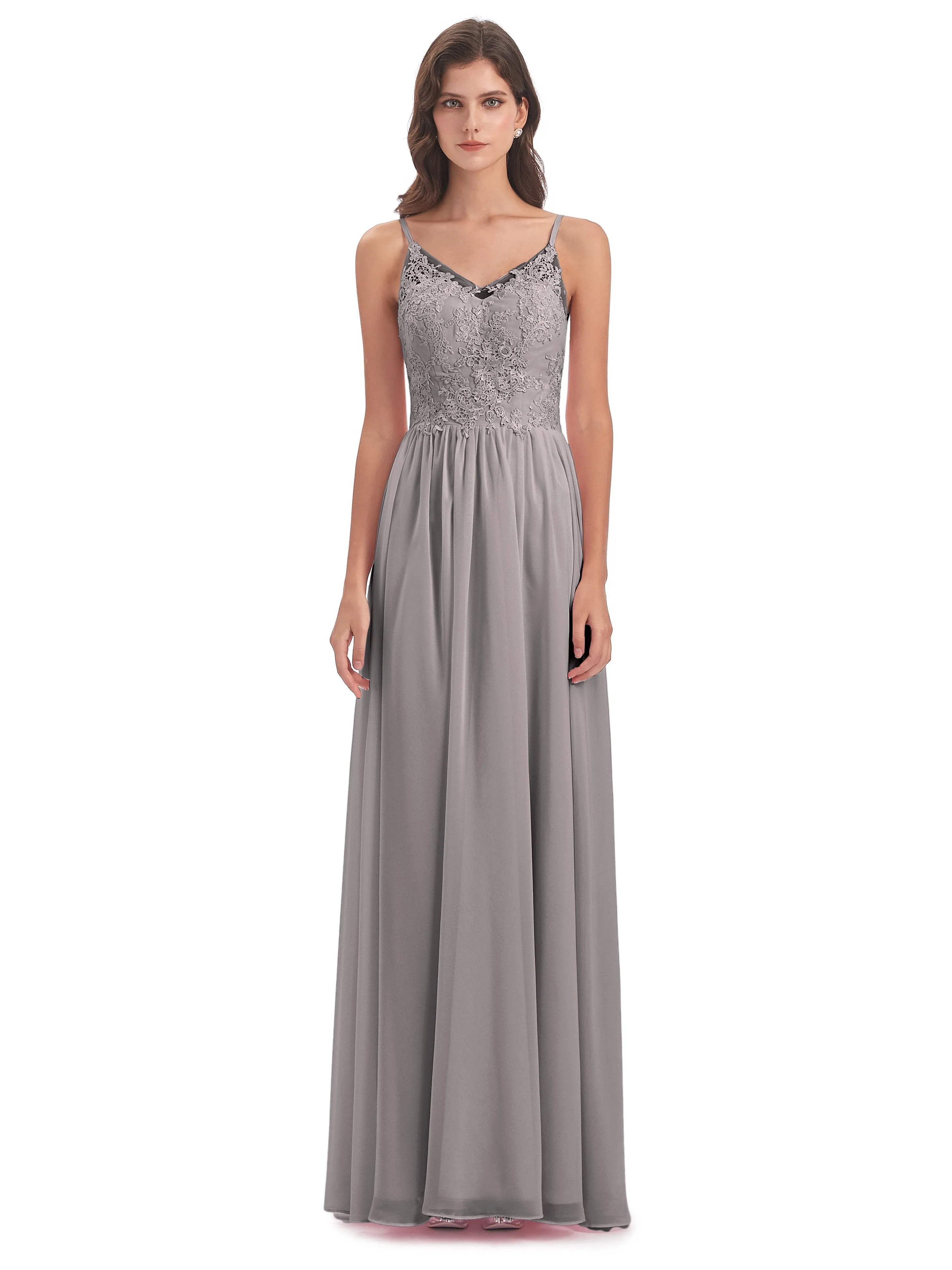 Amelia Pretty A-line Spaghetti Straps Long Bridesmaid Dresses