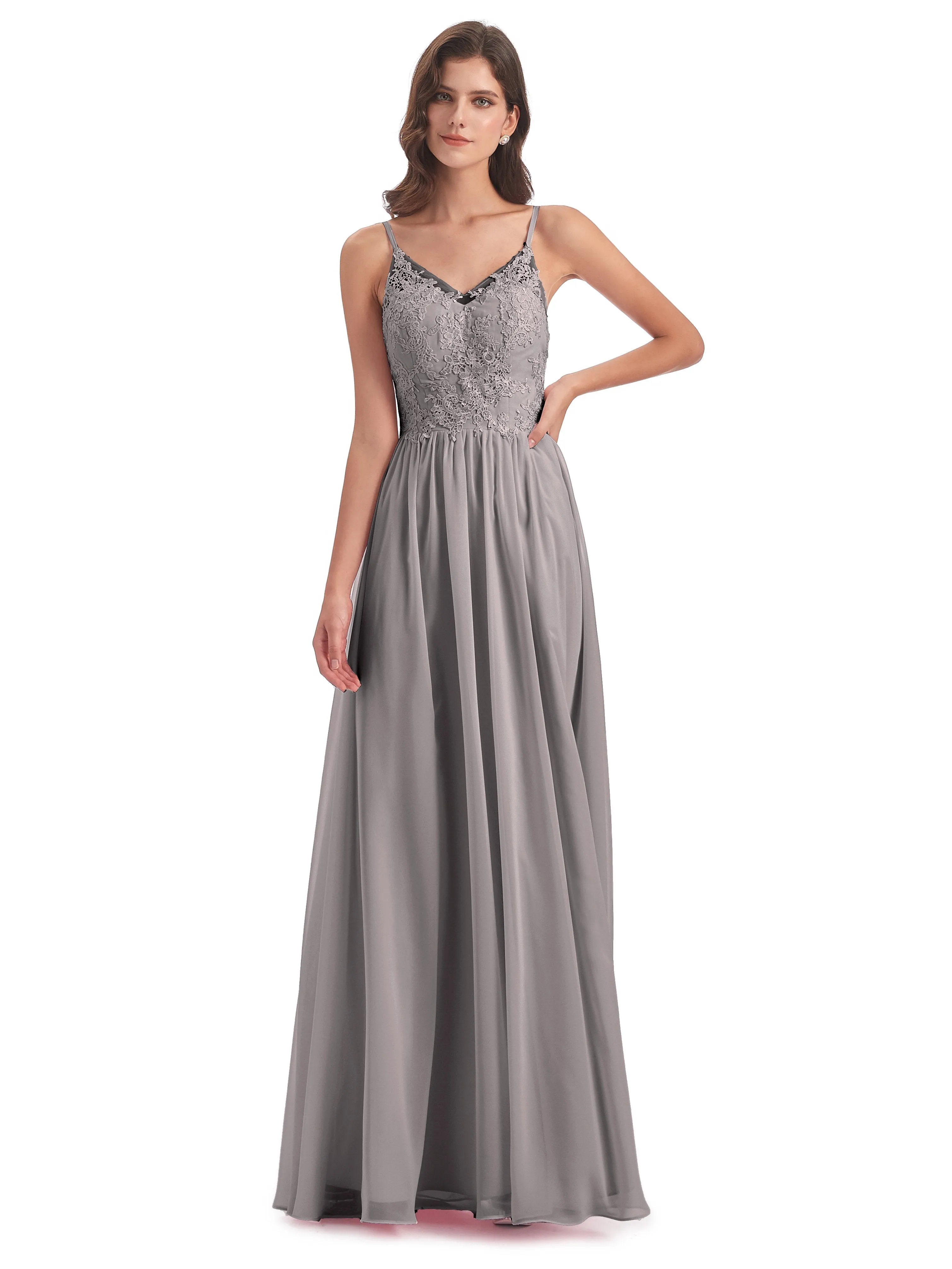 Amelia Pretty A-line Spaghetti Straps Long Bridesmaid Dresses