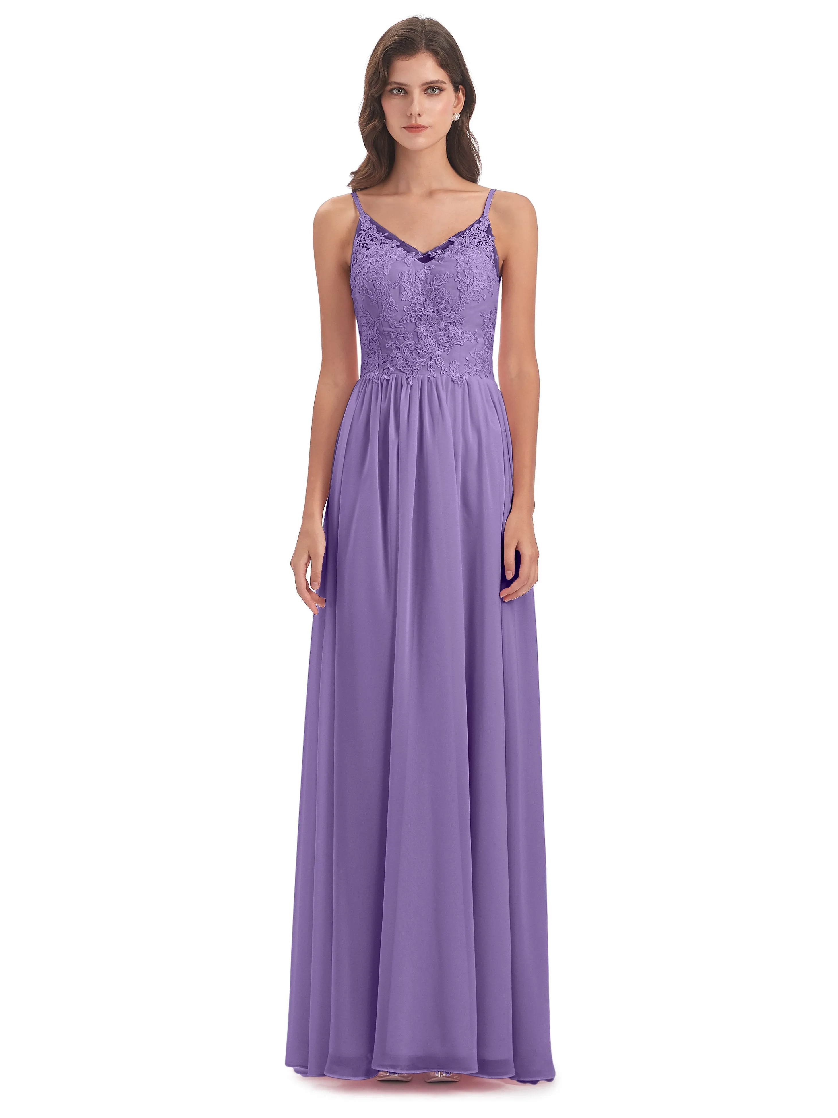 Amelia Pretty A-line Spaghetti Straps Long Bridesmaid Dresses