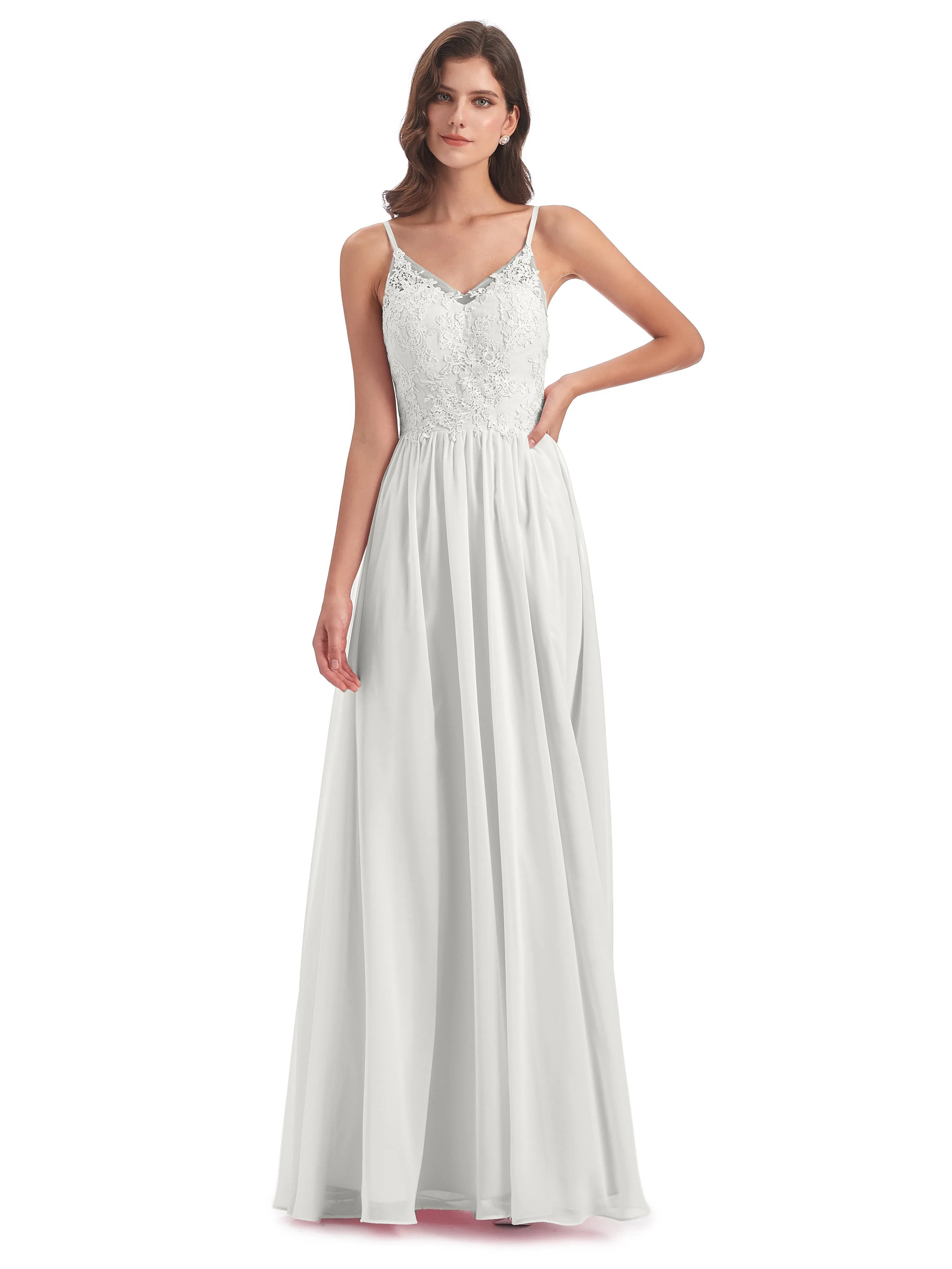 Amelia Pretty A-line Spaghetti Straps Long Bridesmaid Dresses