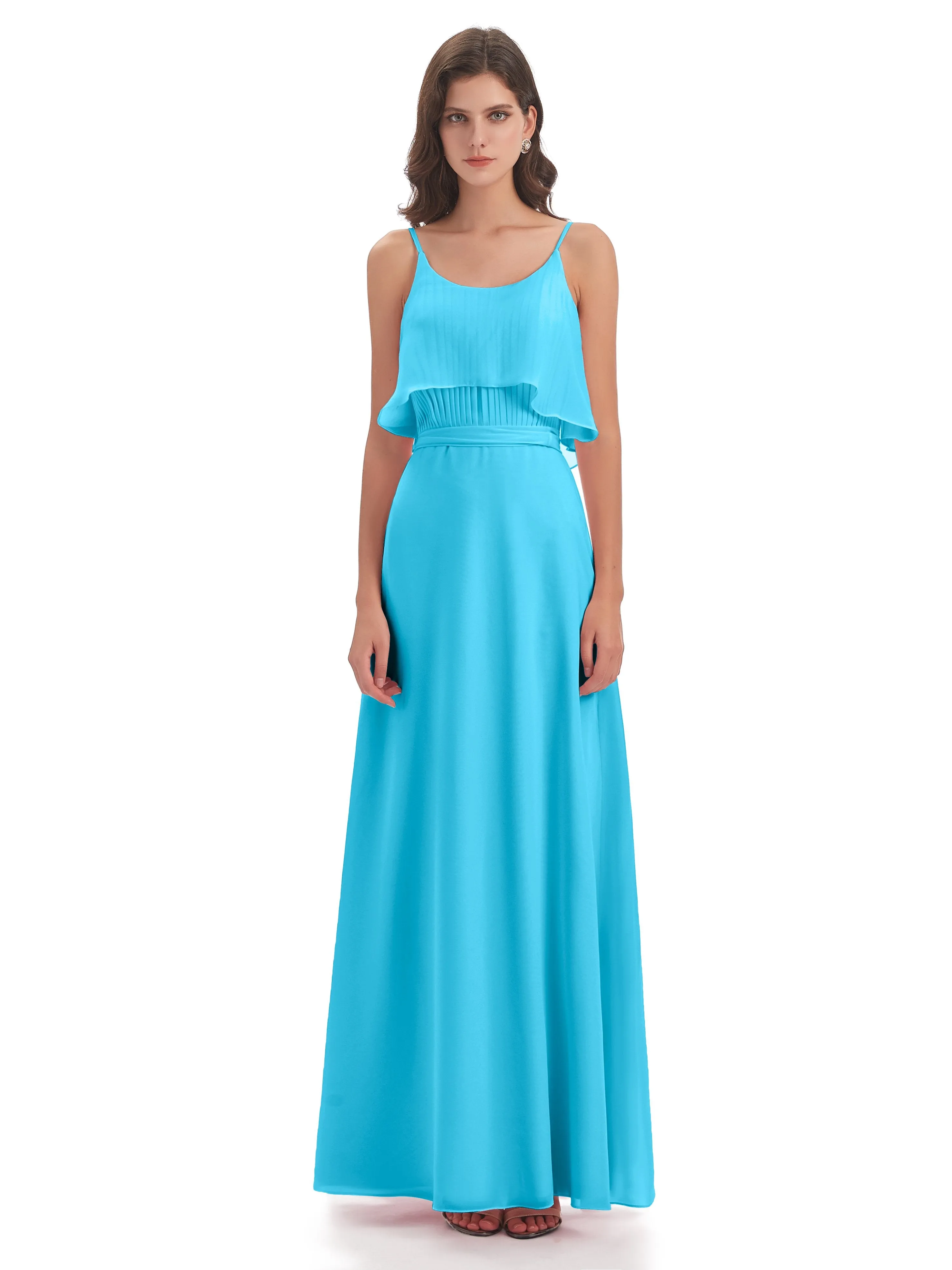 Amelie Wonderful Column Spaghetti Straps Long Bridesmaid Dresses