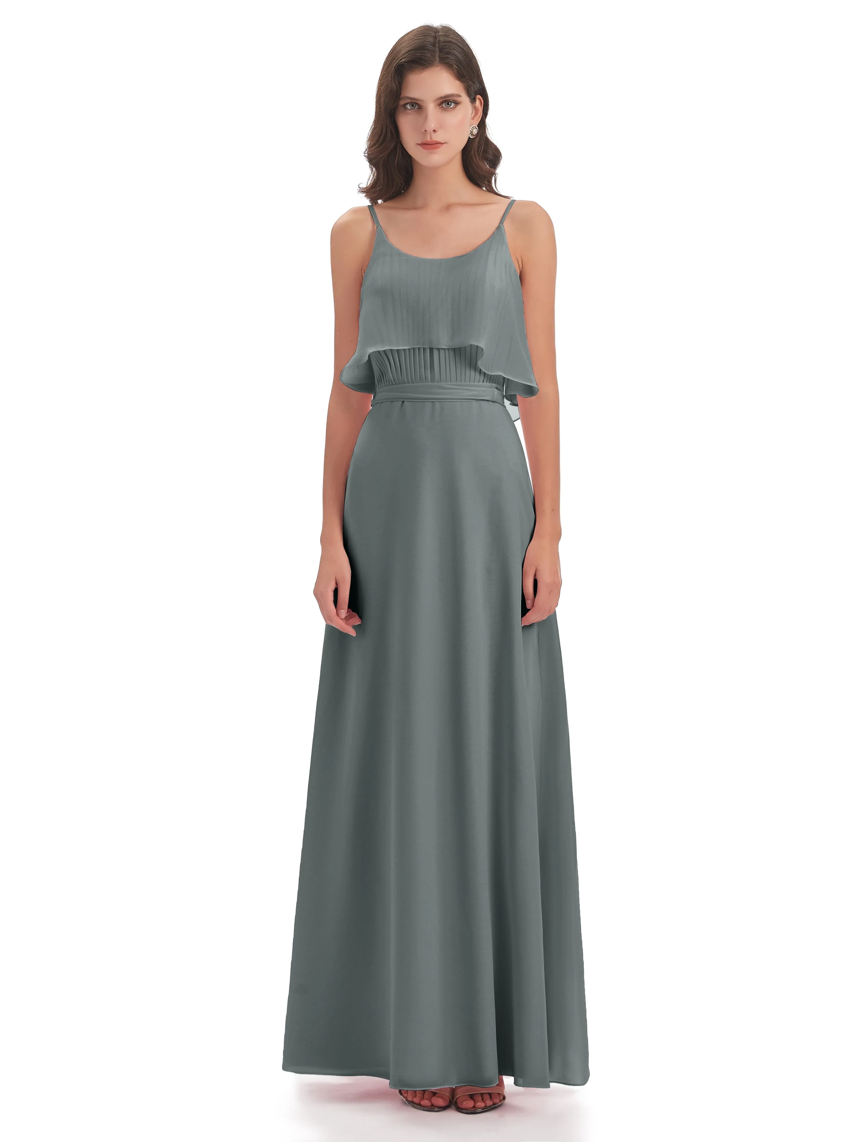 Amelie Wonderful Column Spaghetti Straps Long Bridesmaid Dresses