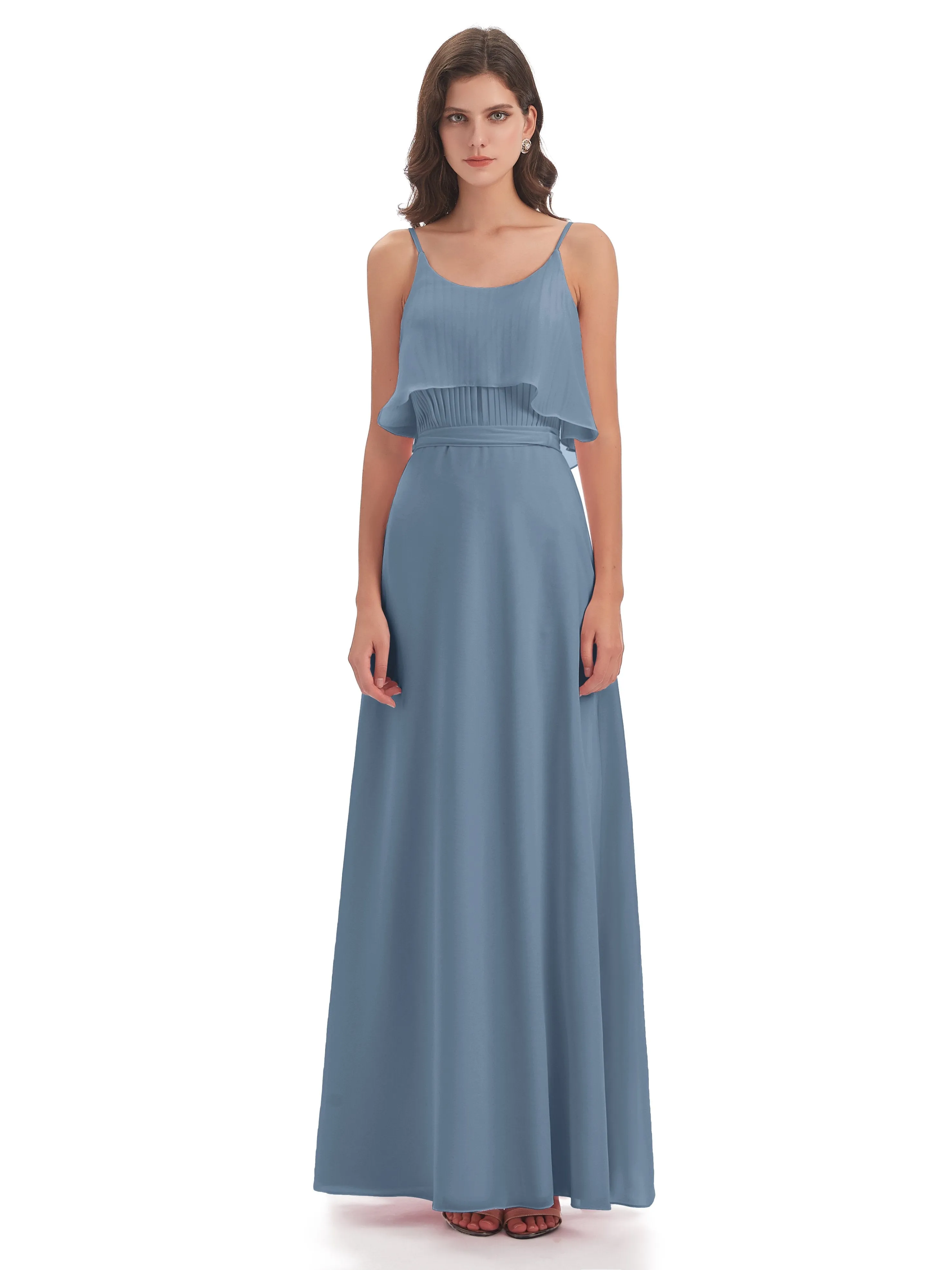 Amelie Wonderful Column Spaghetti Straps Long Bridesmaid Dresses