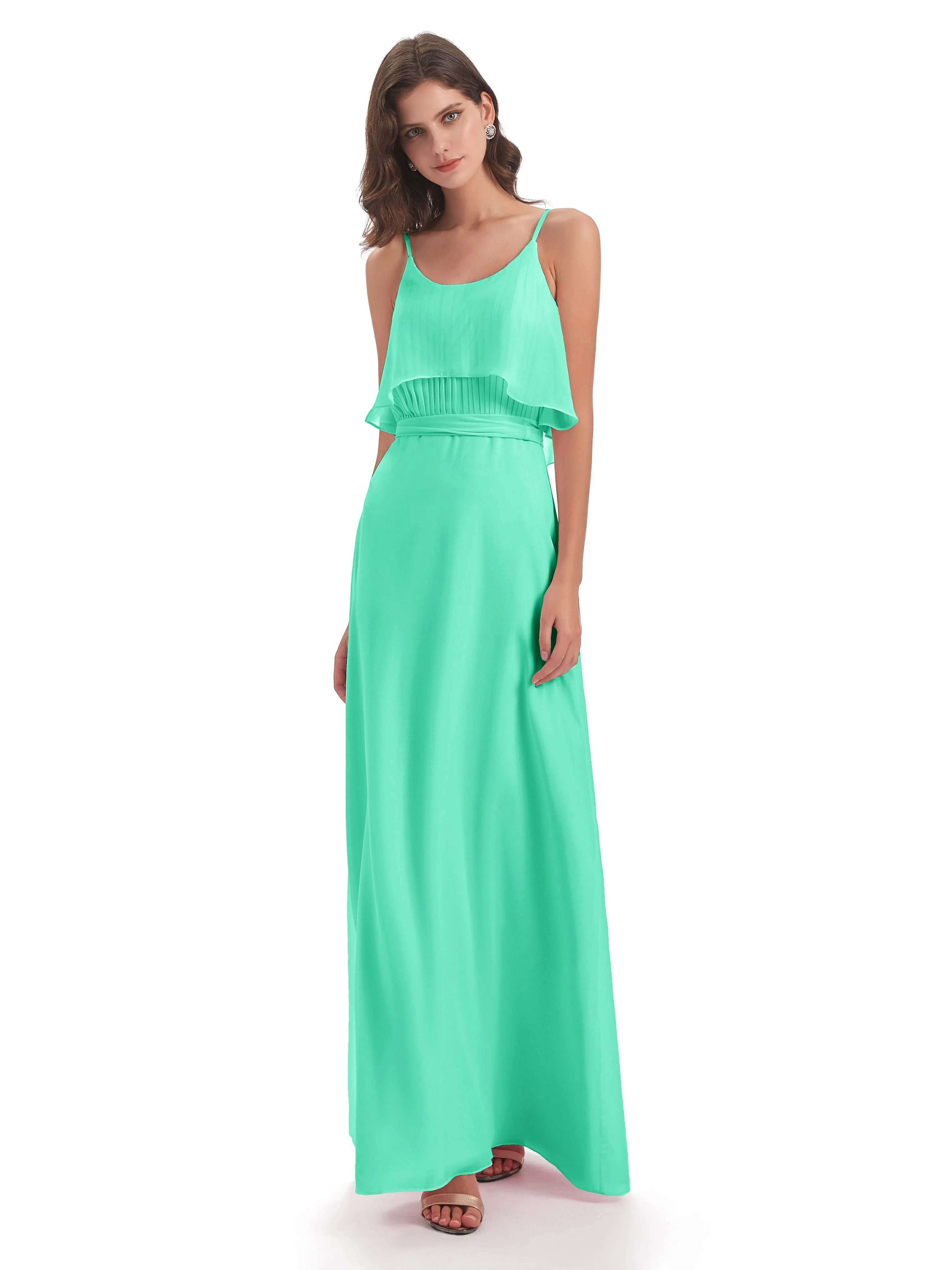 Amelie Wonderful Column Spaghetti Straps Long Bridesmaid Dresses