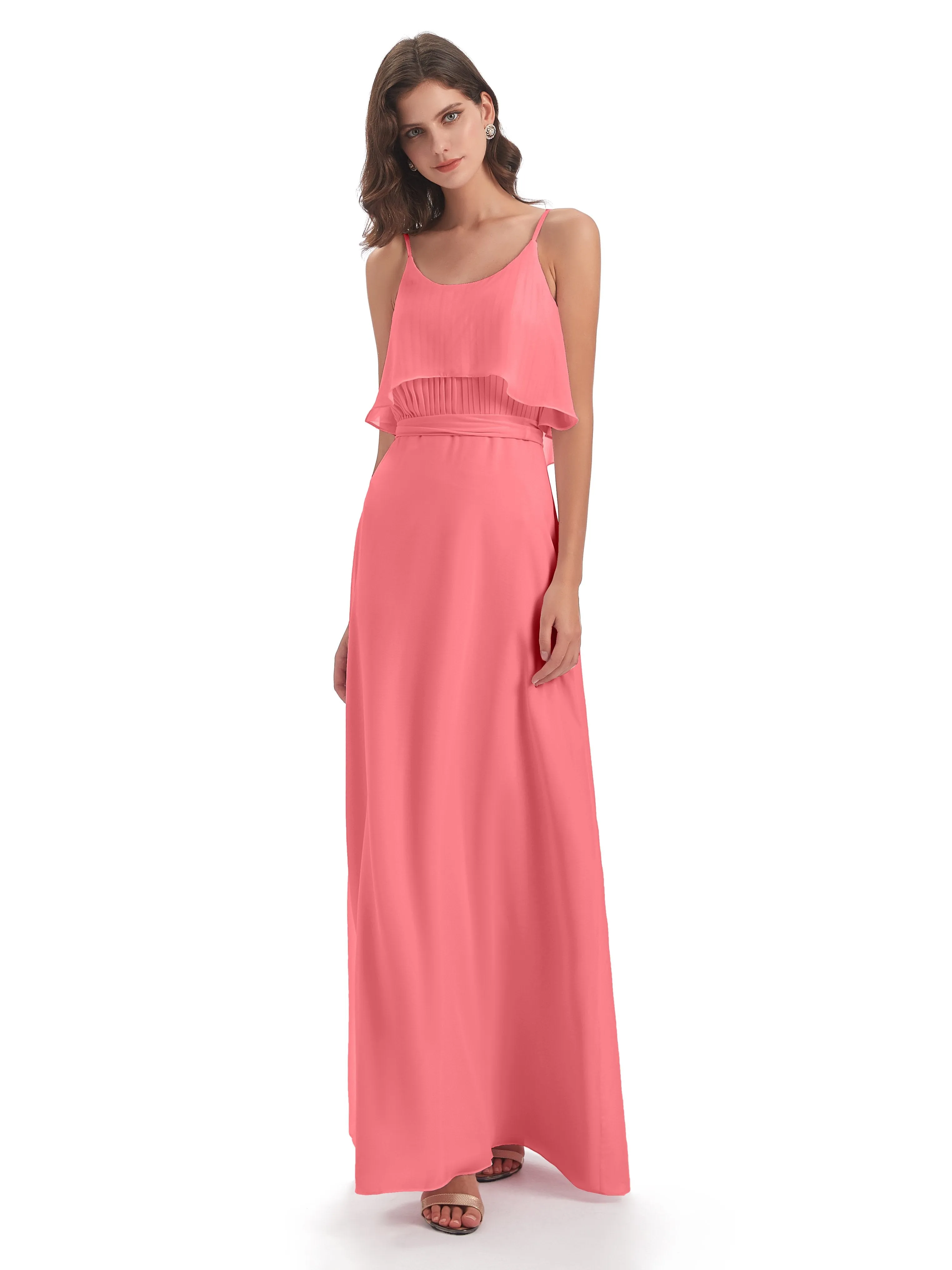 Amelie Wonderful Column Spaghetti Straps Long Bridesmaid Dresses