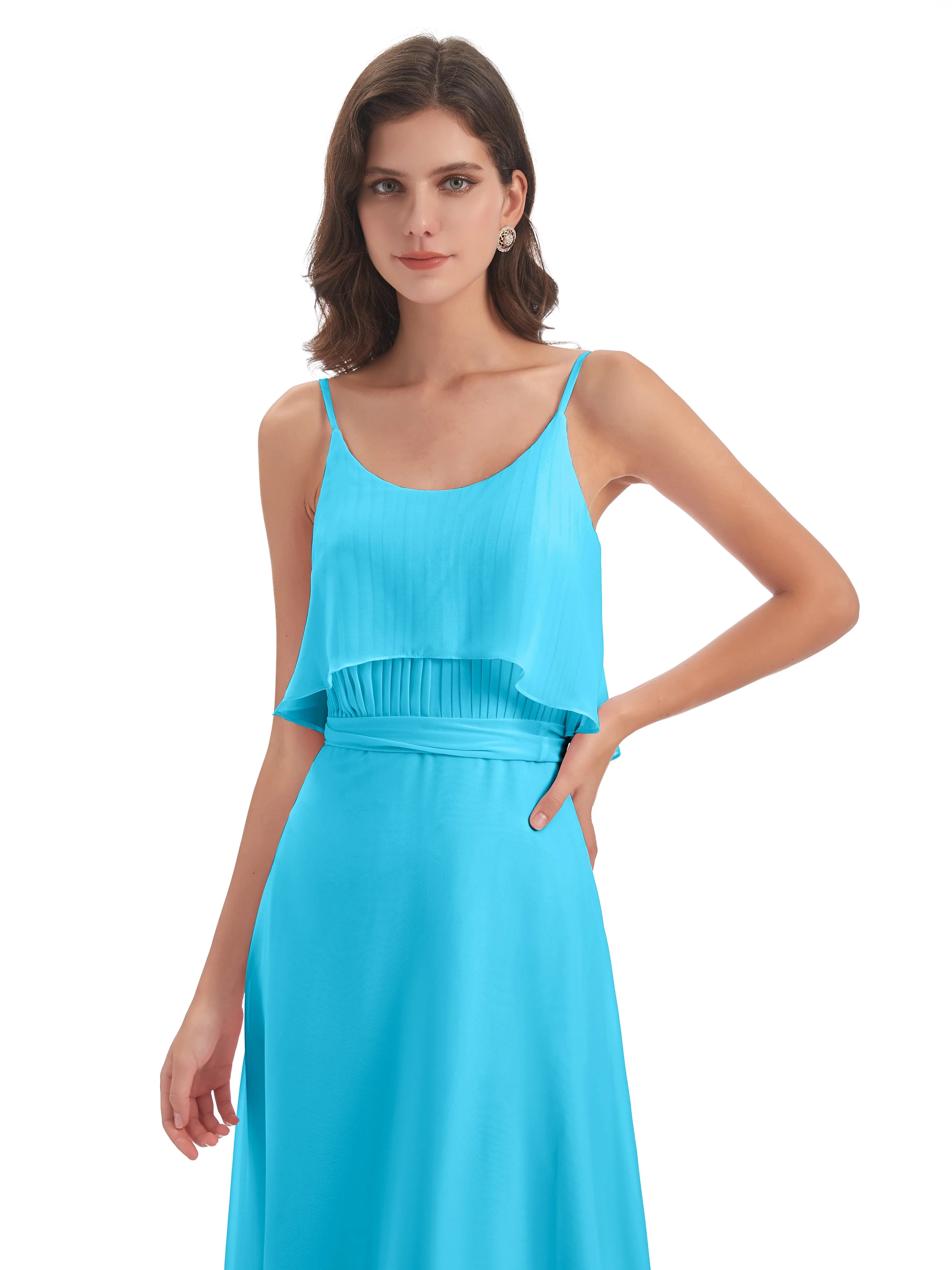 Amelie Wonderful Column Spaghetti Straps Long Bridesmaid Dresses