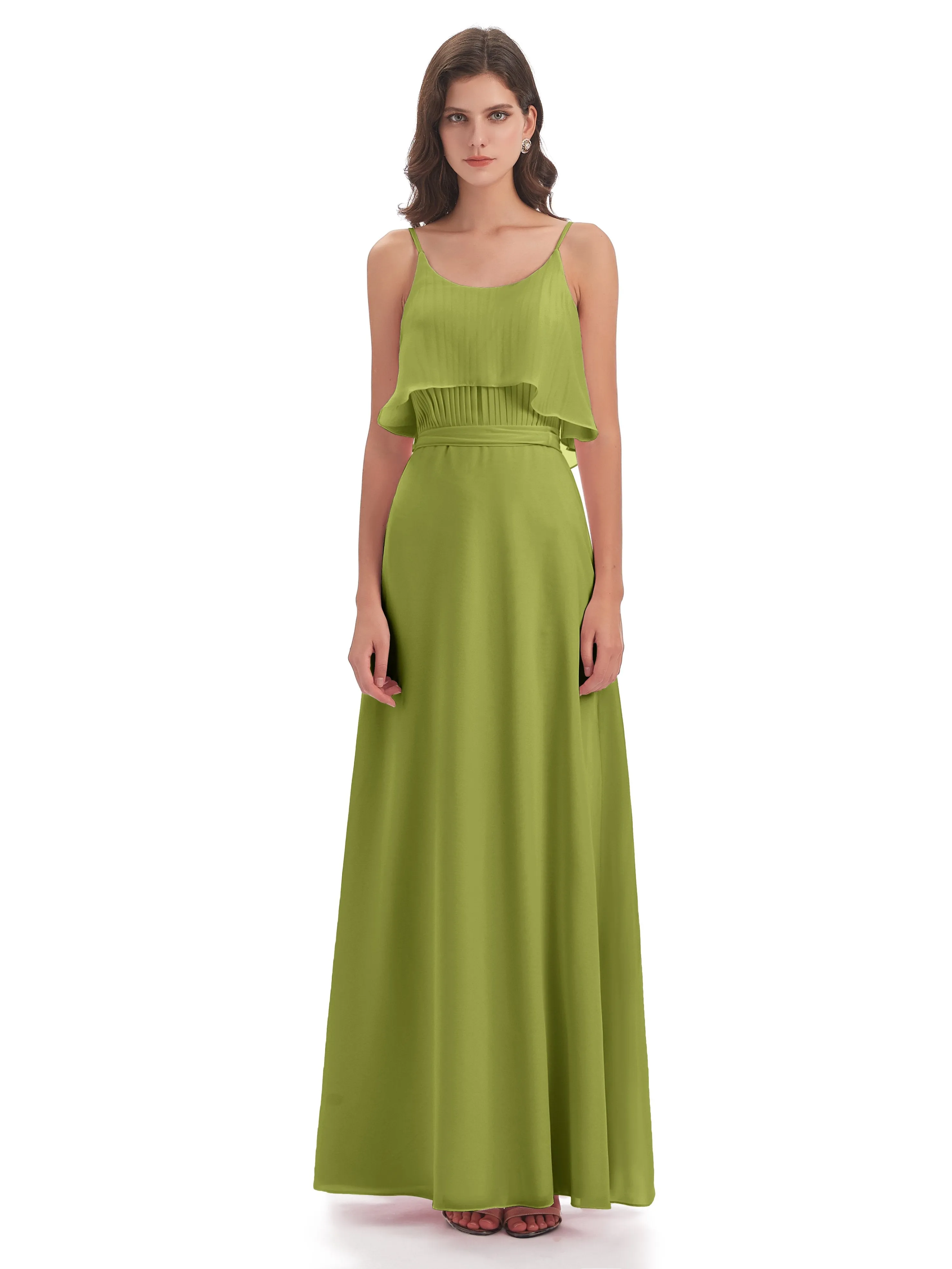 Amelie Wonderful Column Spaghetti Straps Long Bridesmaid Dresses