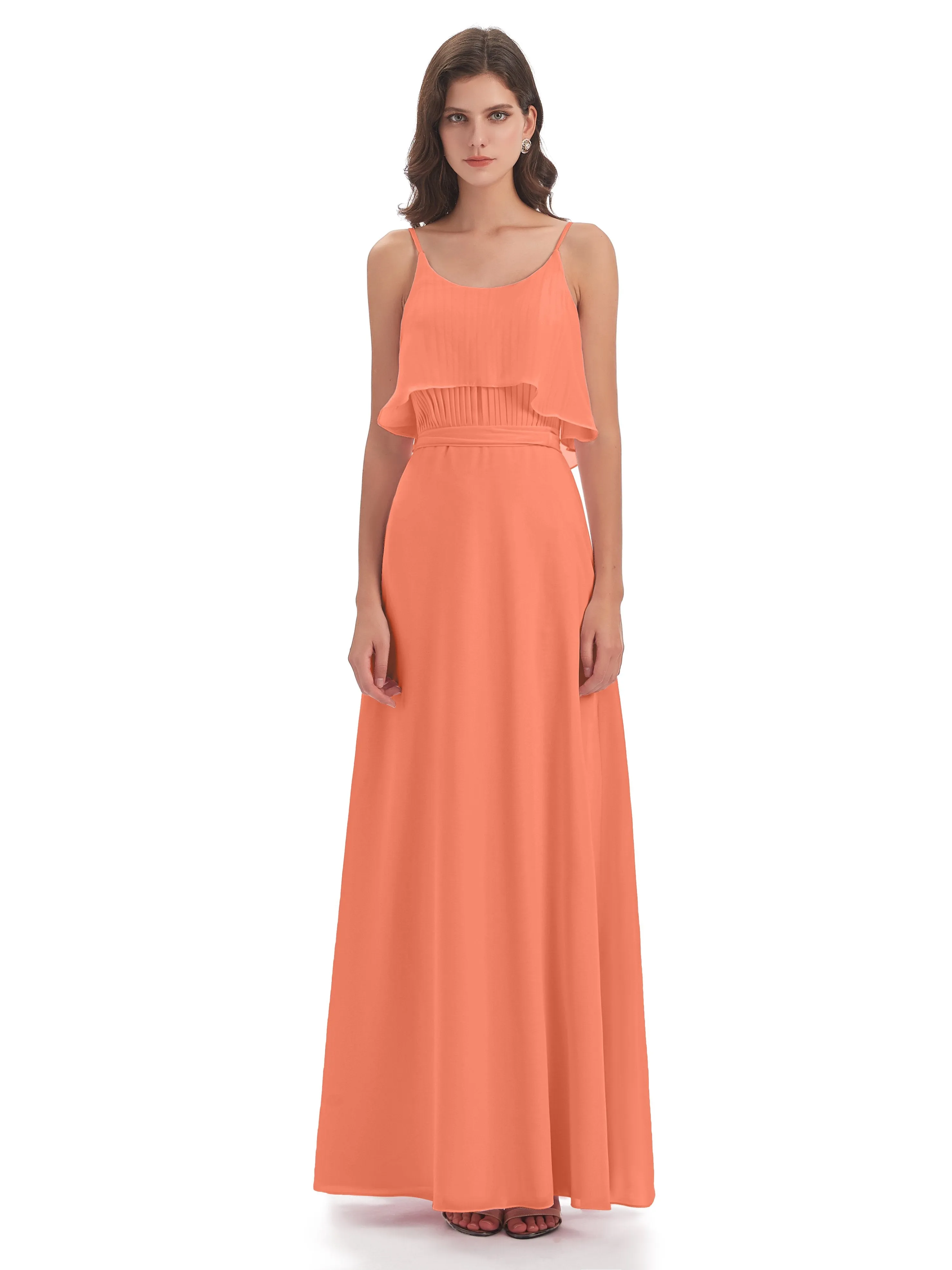 Amelie Wonderful Column Spaghetti Straps Long Bridesmaid Dresses