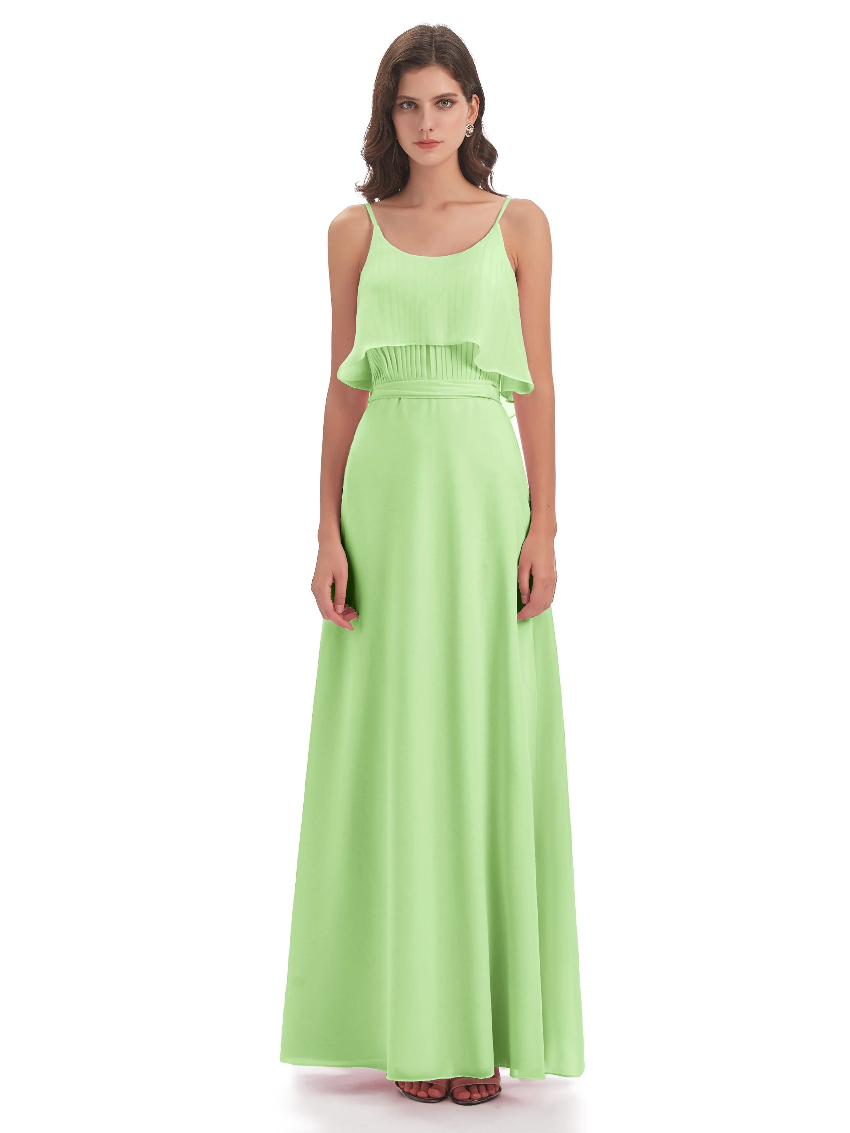 Amelie Wonderful Column Spaghetti Straps Long Bridesmaid Dresses