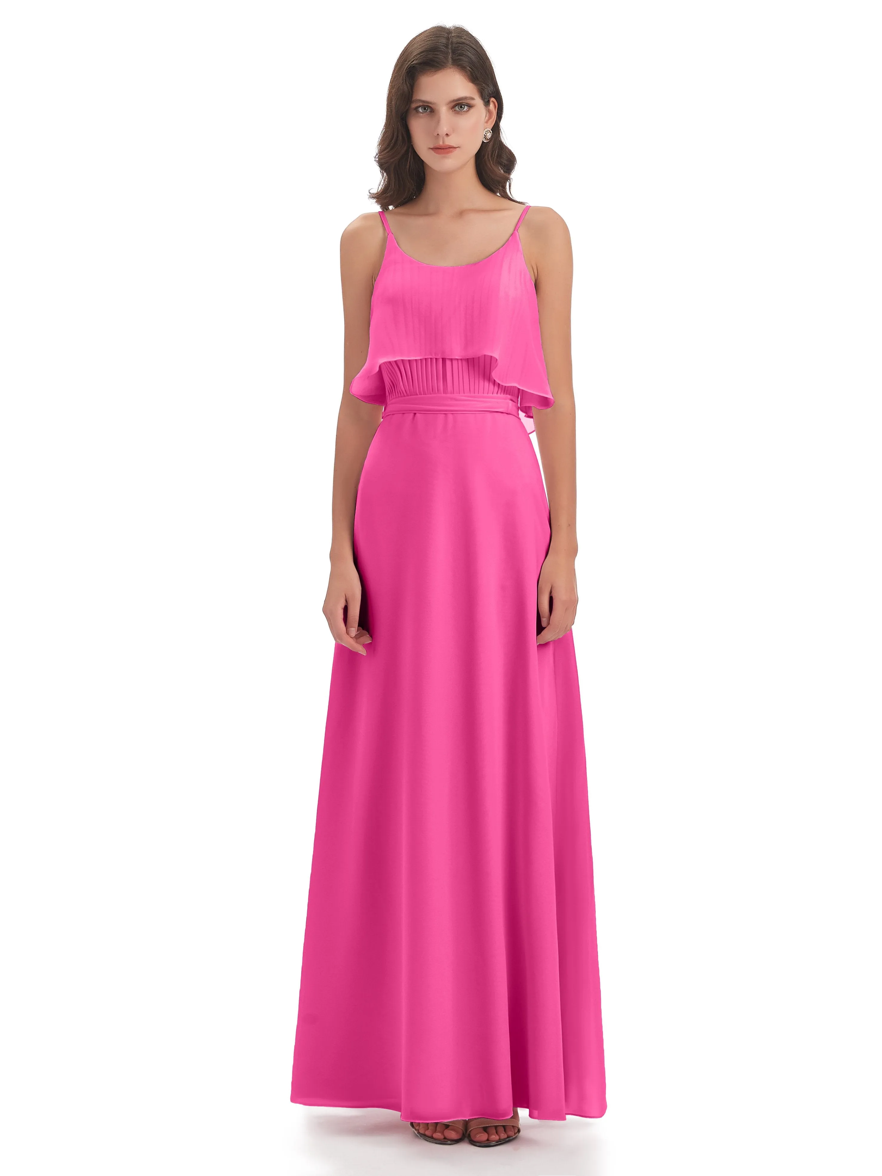 Amelie Wonderful Column Spaghetti Straps Long Bridesmaid Dresses