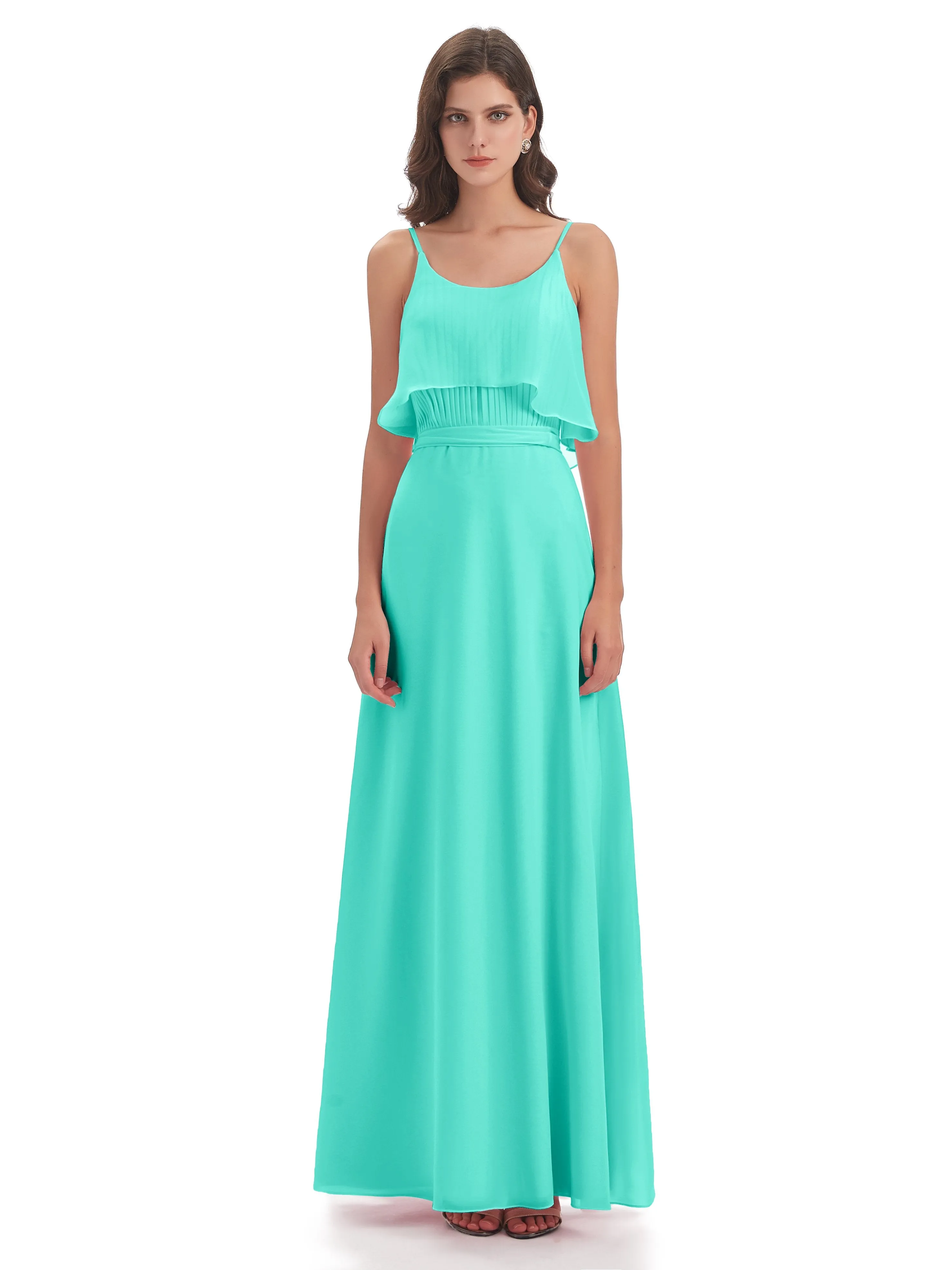 Amelie Wonderful Column Spaghetti Straps Long Bridesmaid Dresses