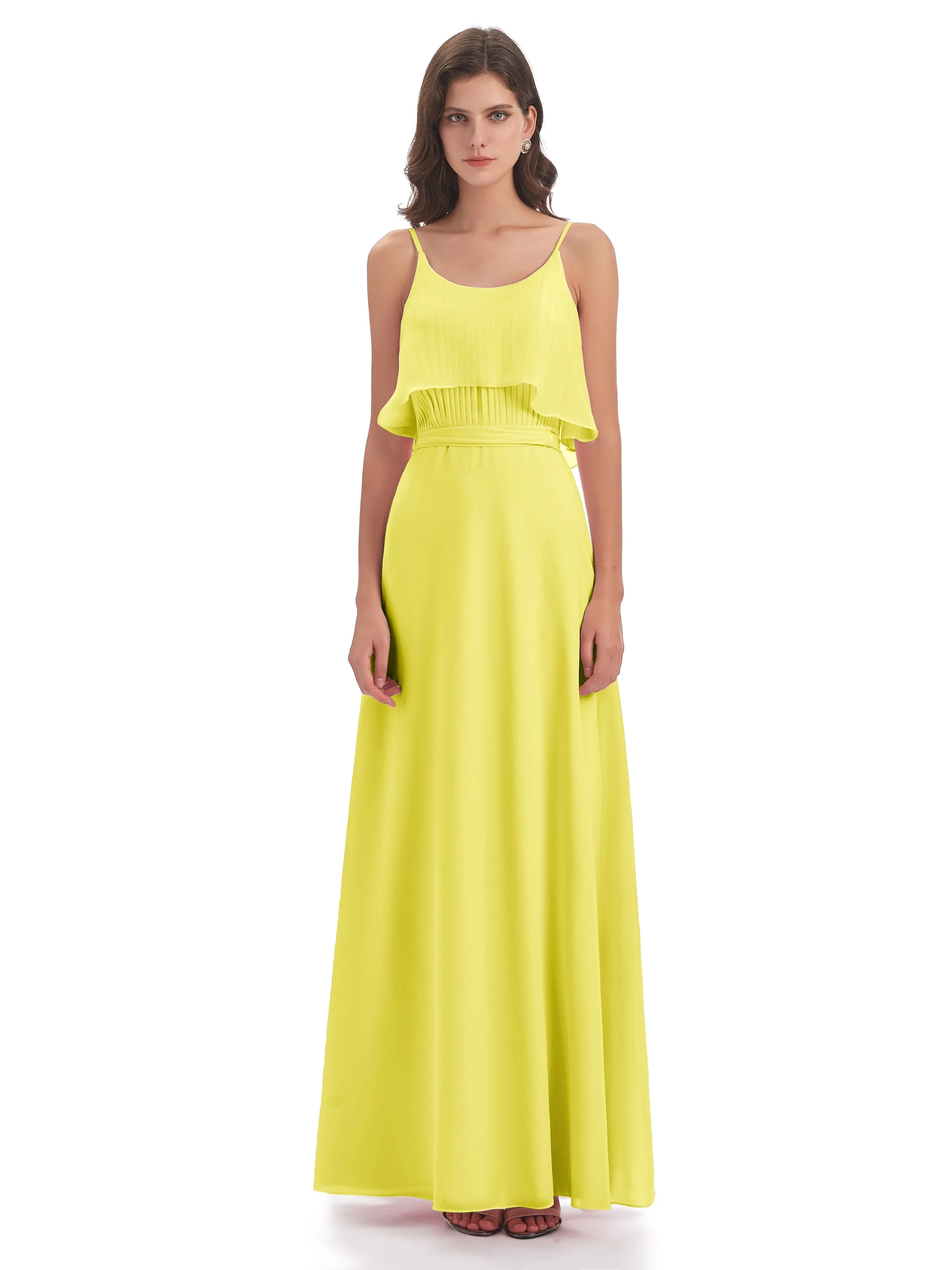 Amelie Wonderful Column Spaghetti Straps Long Bridesmaid Dresses