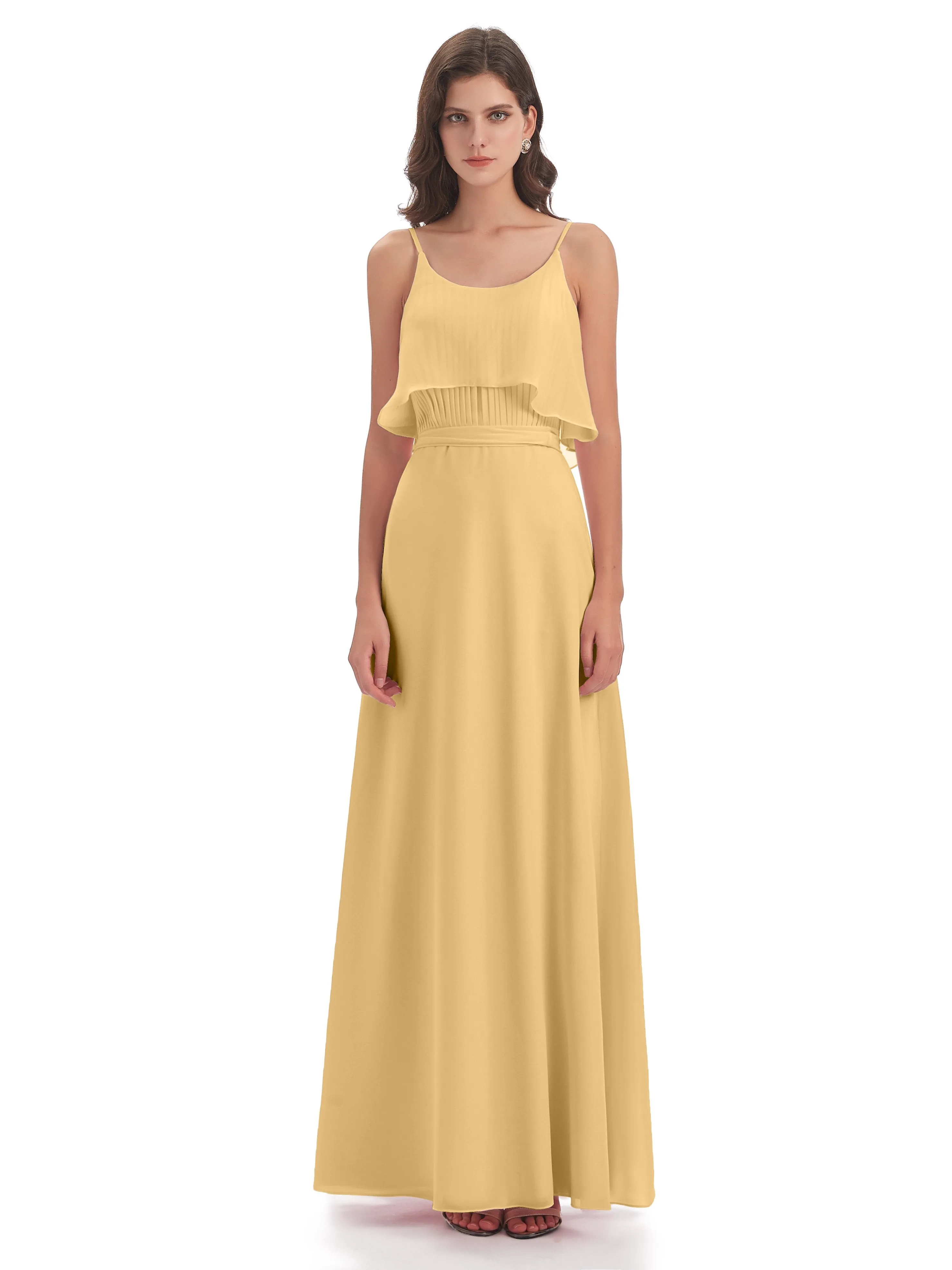 Amelie Wonderful Column Spaghetti Straps Long Bridesmaid Dresses