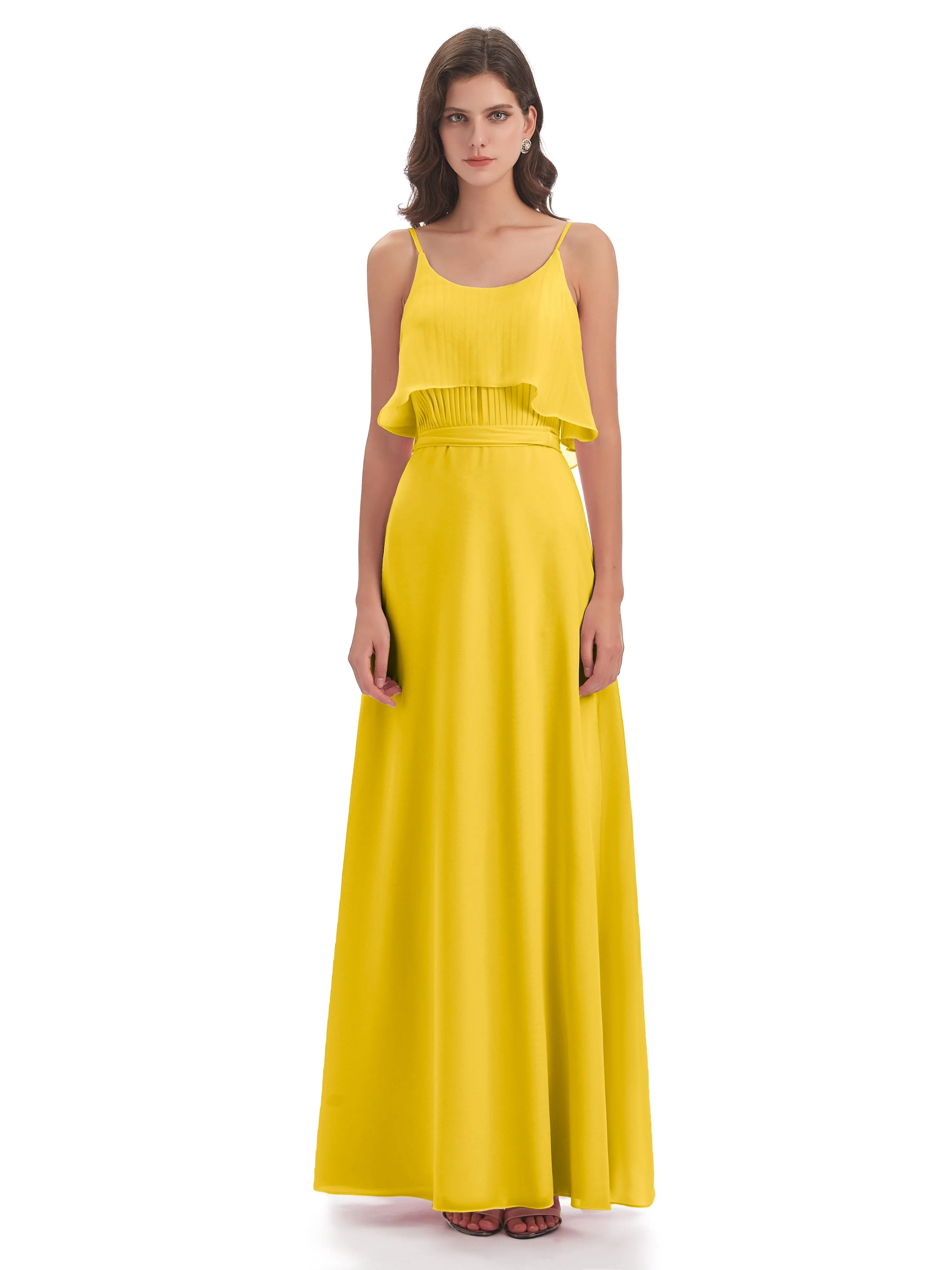 Amelie Wonderful Column Spaghetti Straps Long Bridesmaid Dresses