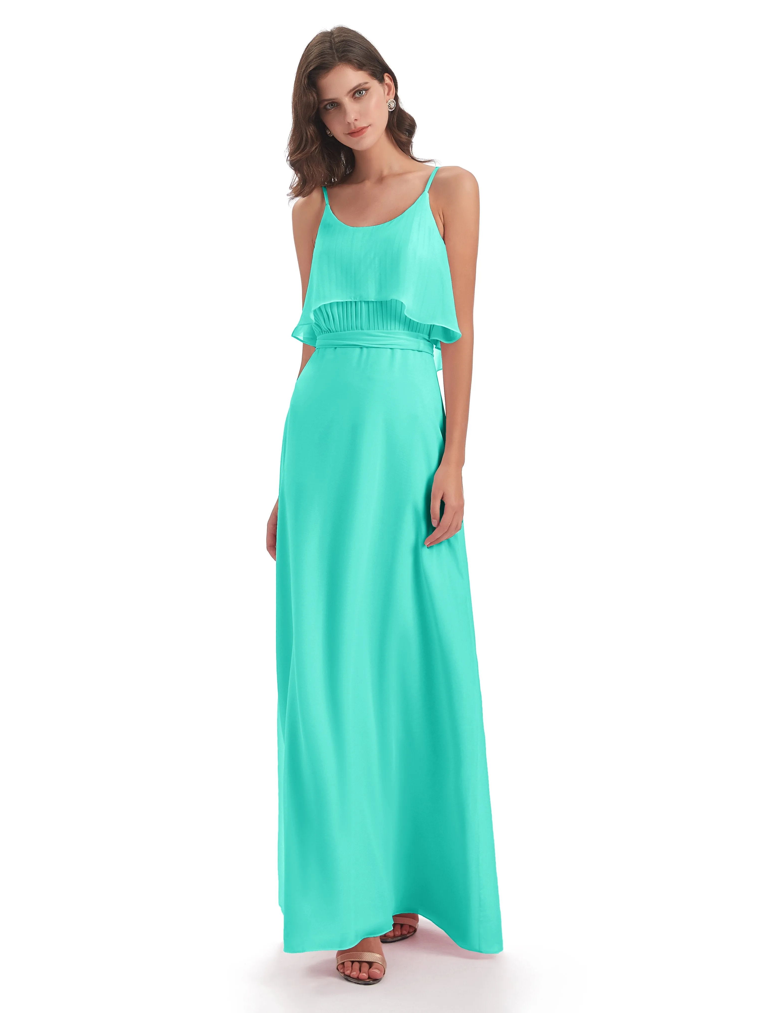 Amelie Wonderful Column Spaghetti Straps Long Bridesmaid Dresses