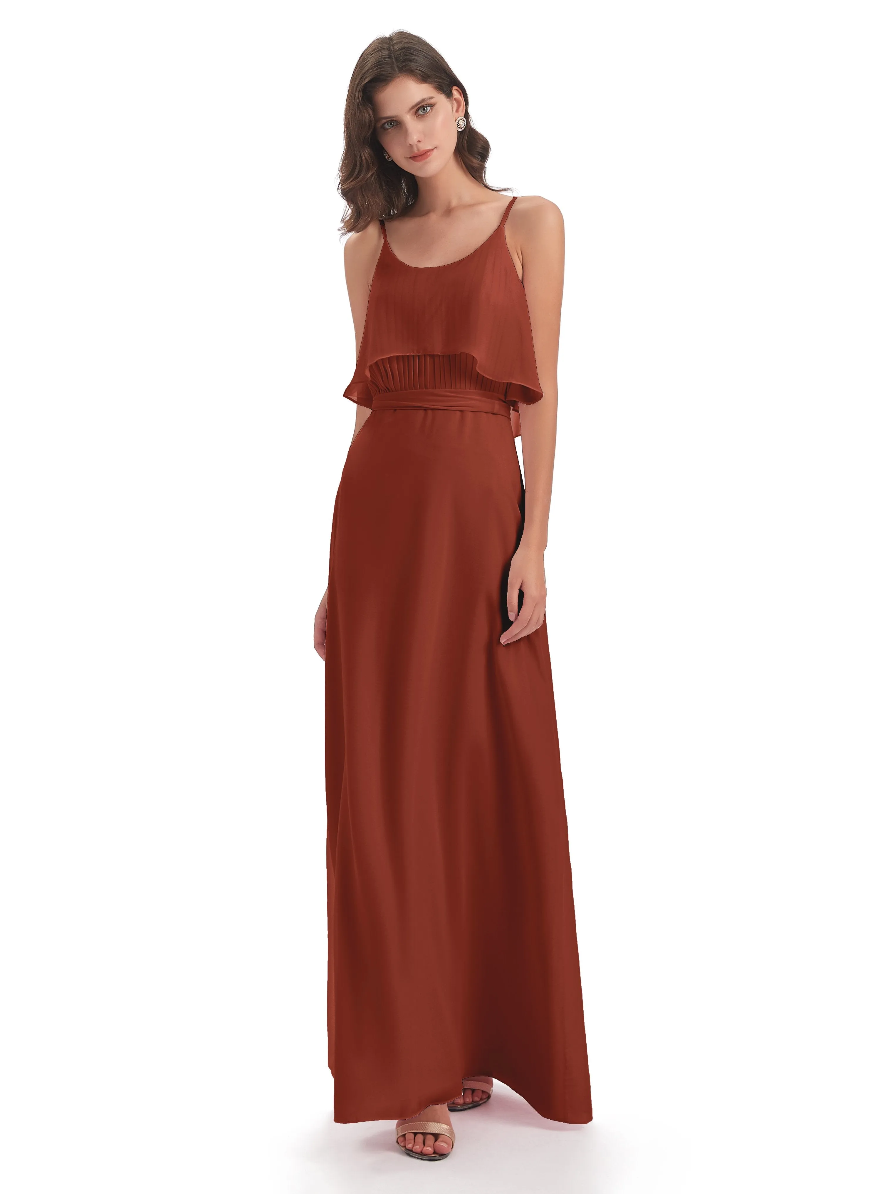 Amelie Wonderful Column Spaghetti Straps Long Bridesmaid Dresses