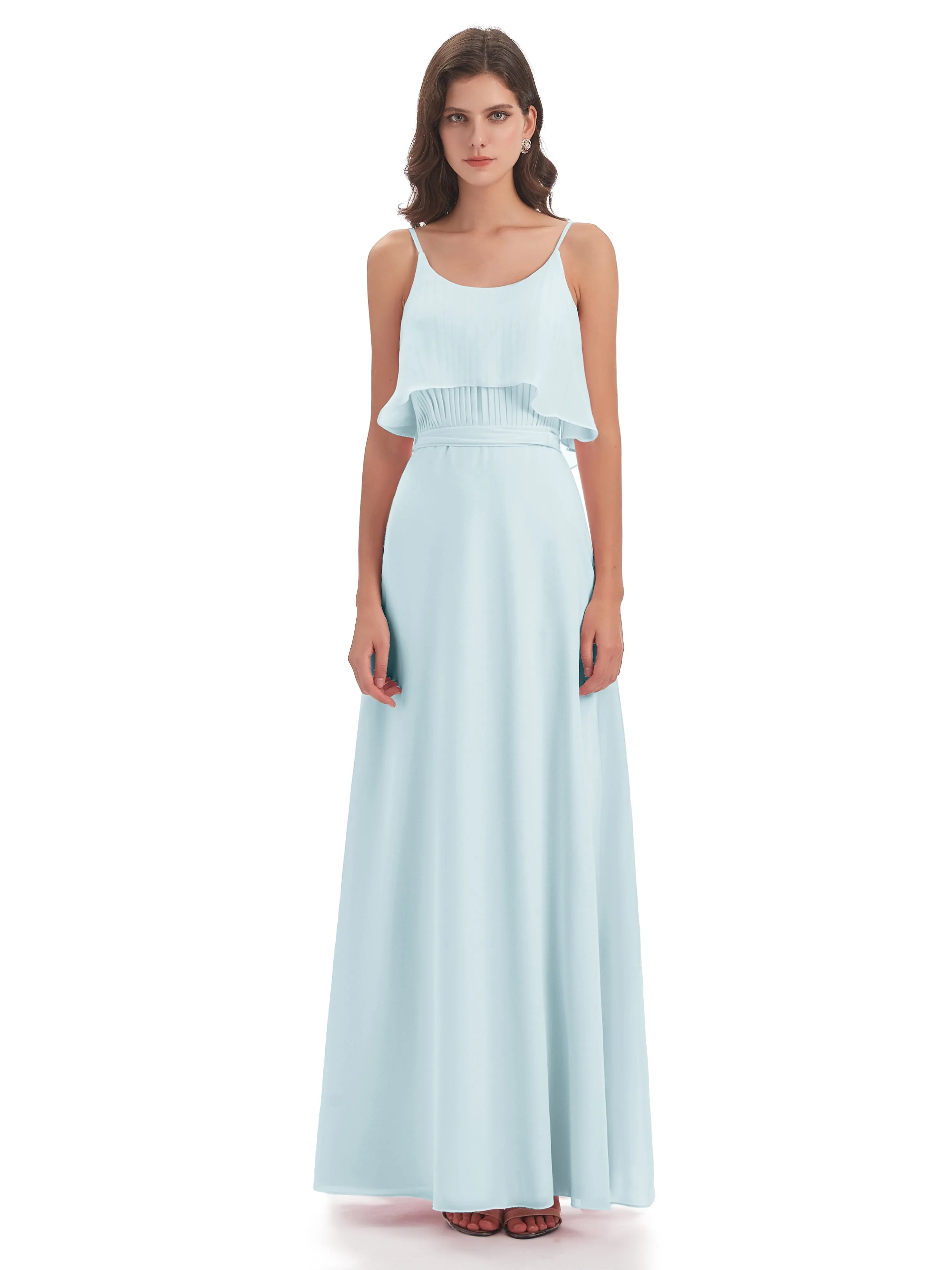 Amelie Wonderful Column Spaghetti Straps Long Bridesmaid Dresses