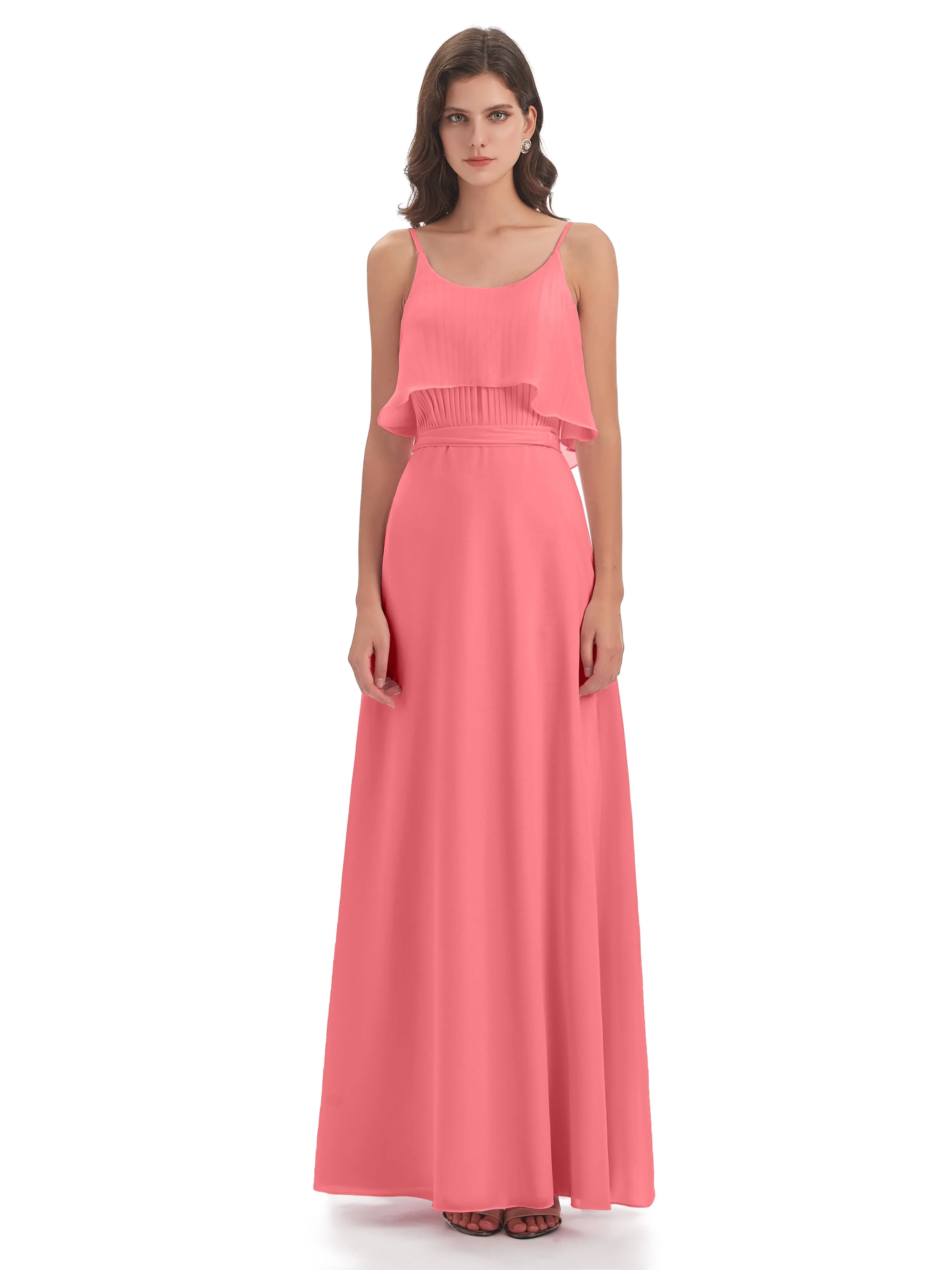 Amelie Wonderful Column Spaghetti Straps Long Bridesmaid Dresses