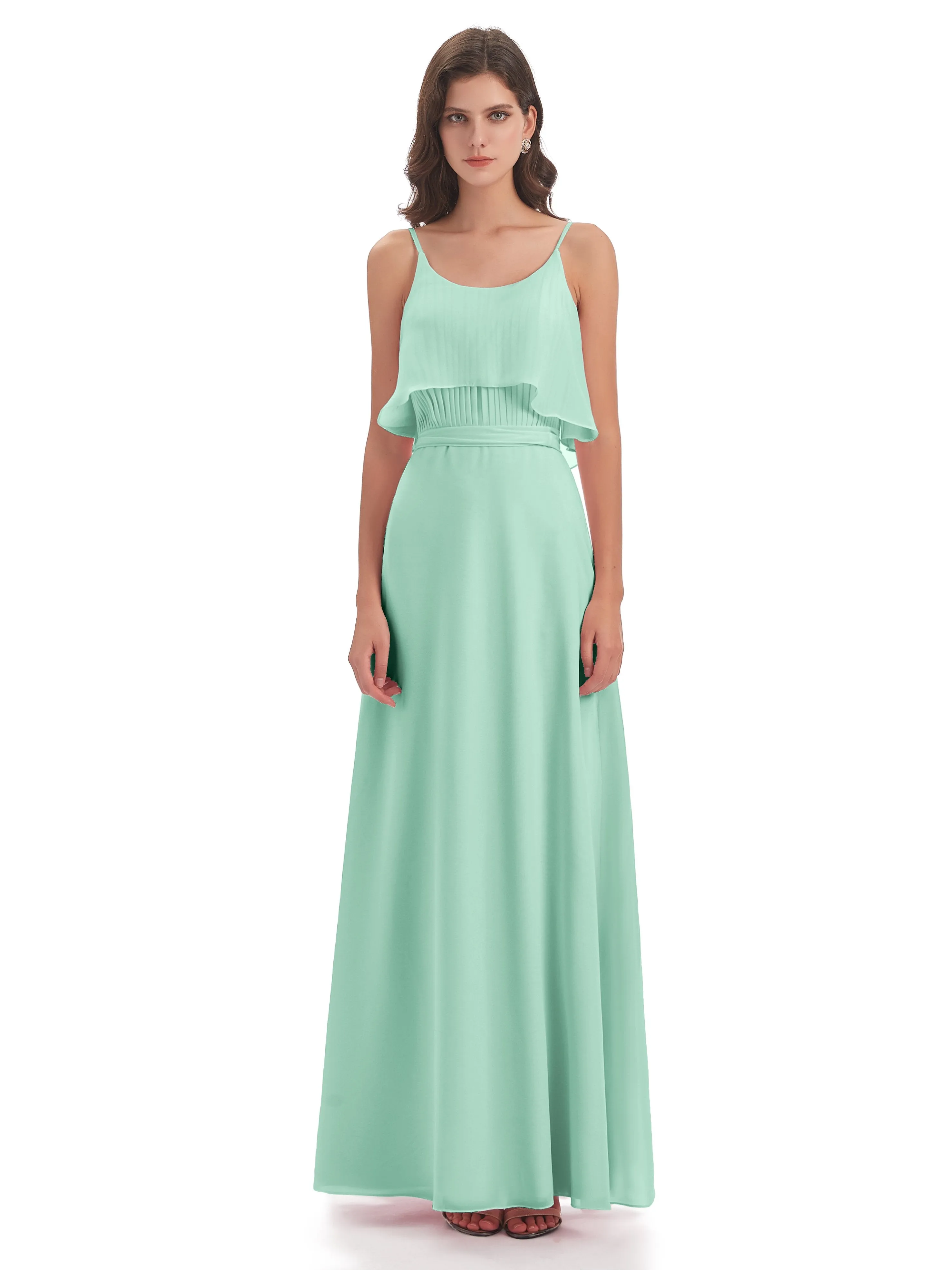 Amelie Wonderful Column Spaghetti Straps Long Bridesmaid Dresses