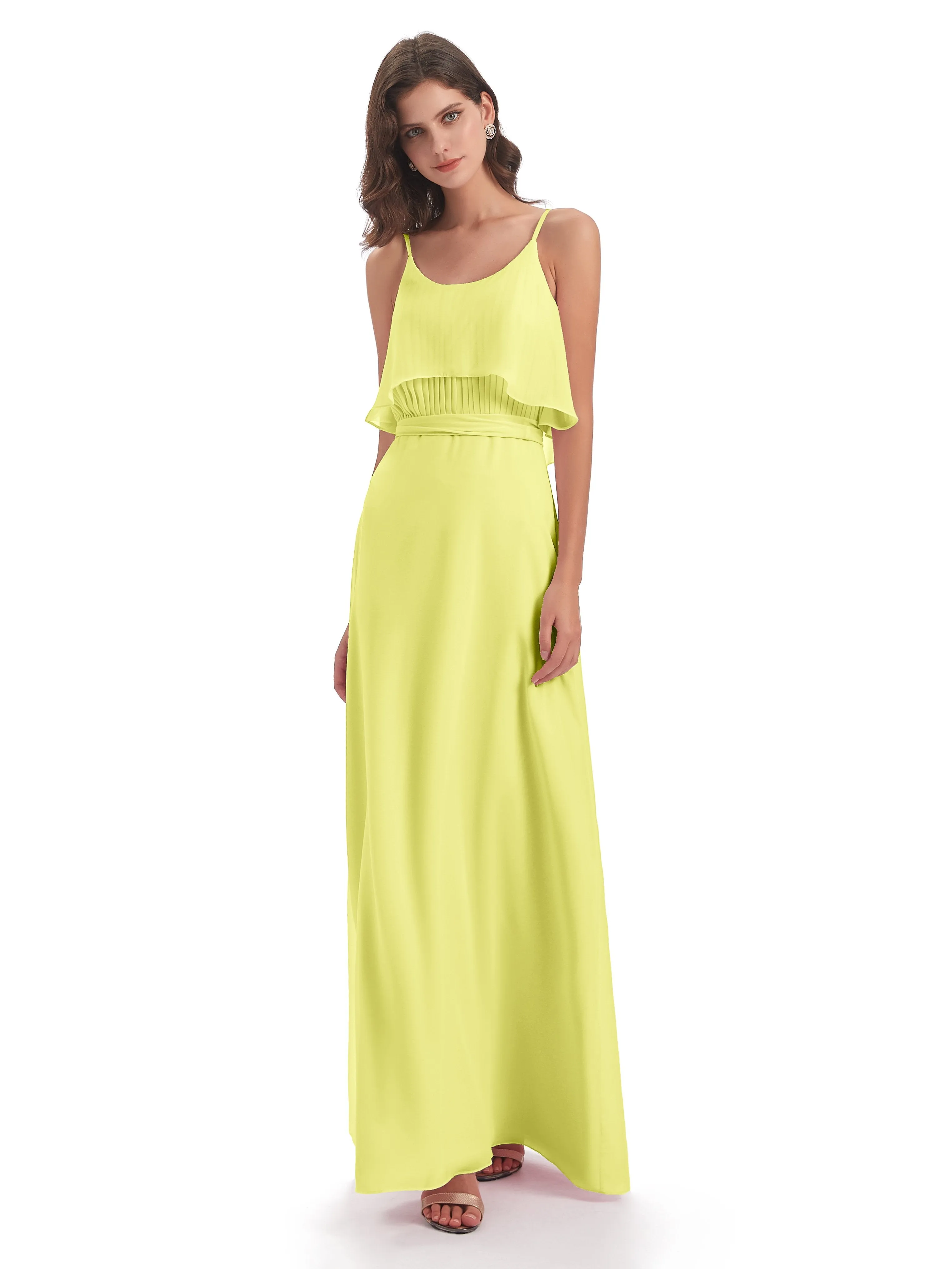 Amelie Wonderful Column Spaghetti Straps Long Bridesmaid Dresses