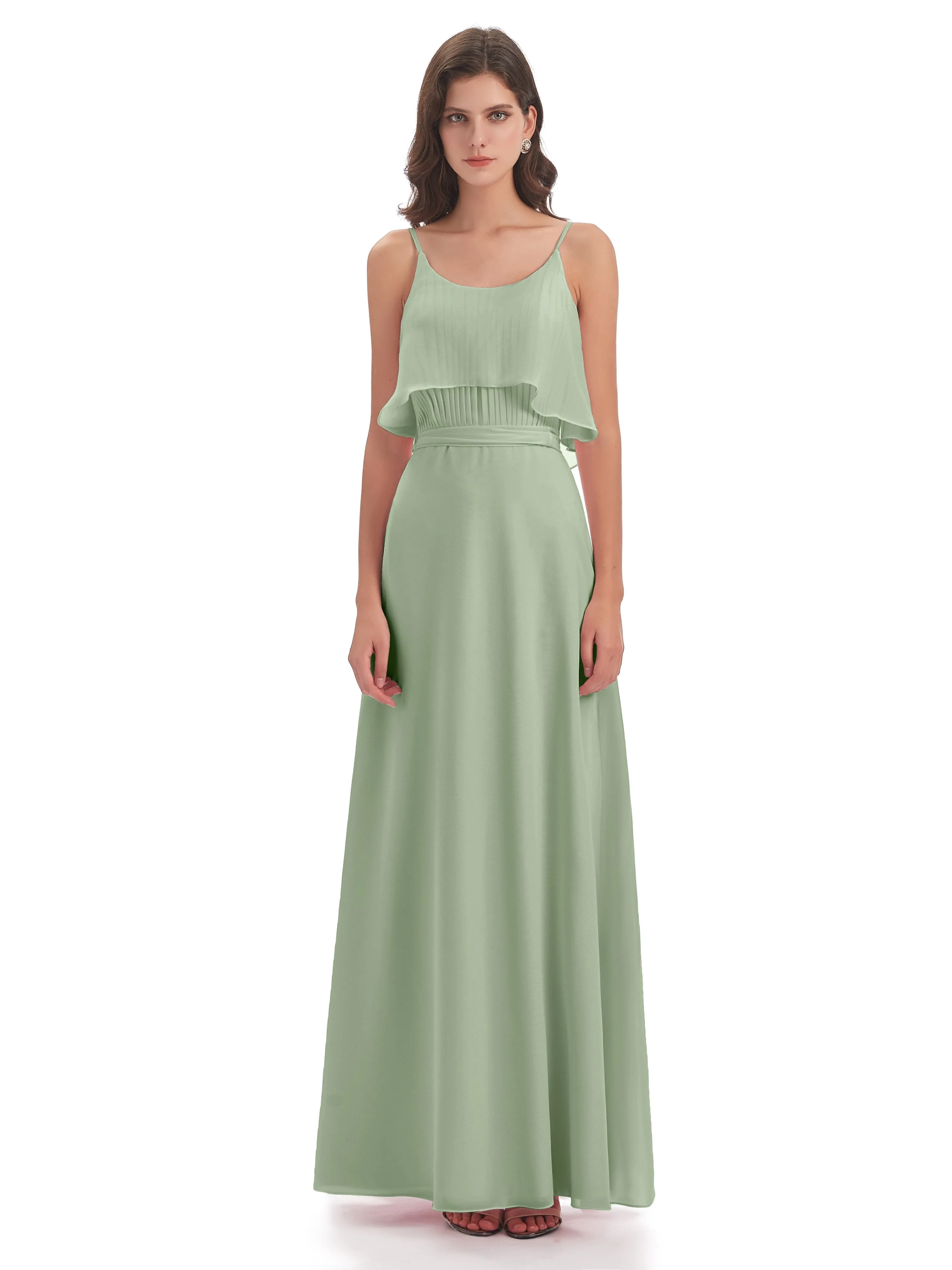 Amelie Wonderful Column Spaghetti Straps Long Bridesmaid Dresses