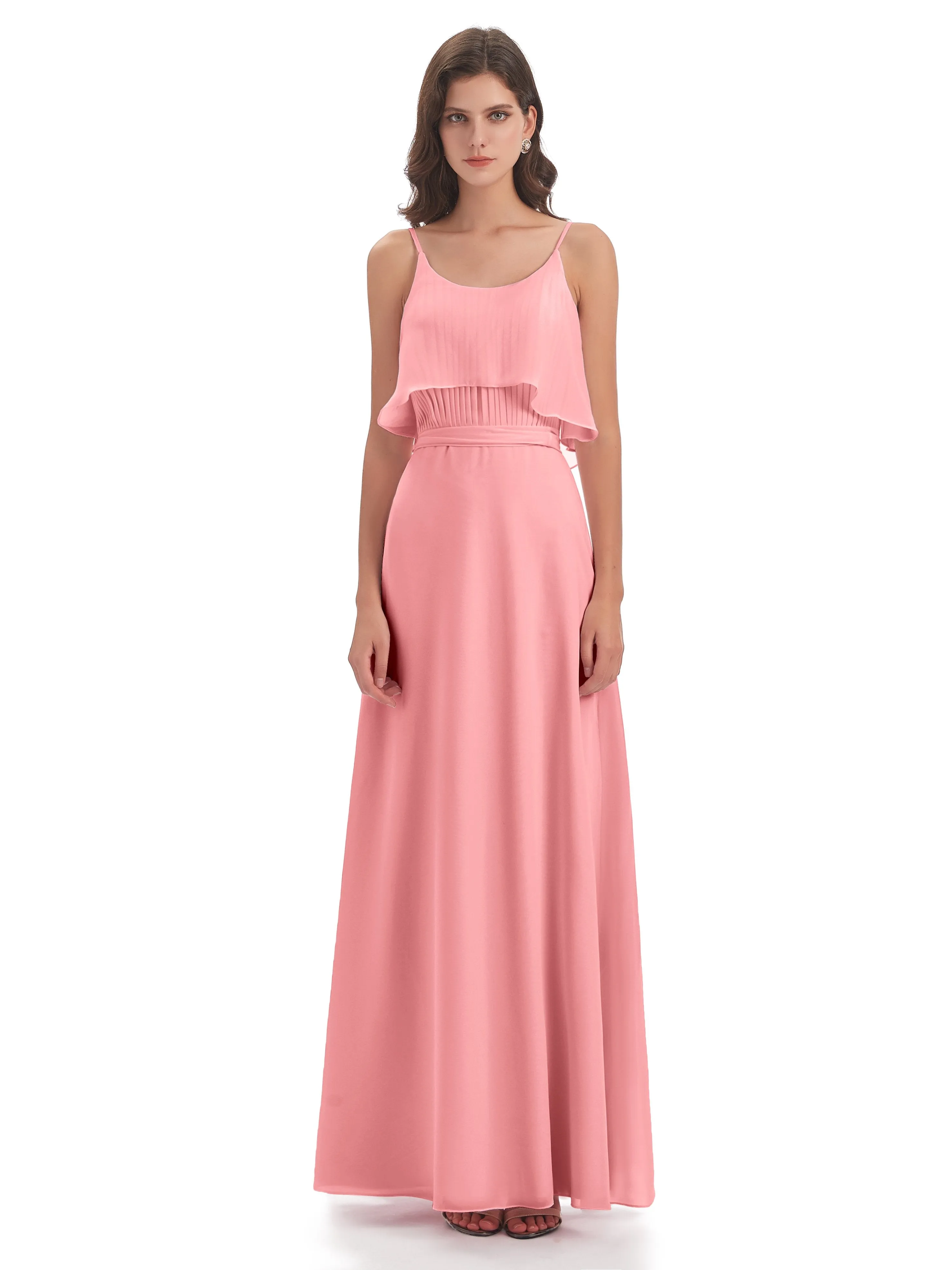 Amelie Wonderful Column Spaghetti Straps Long Bridesmaid Dresses