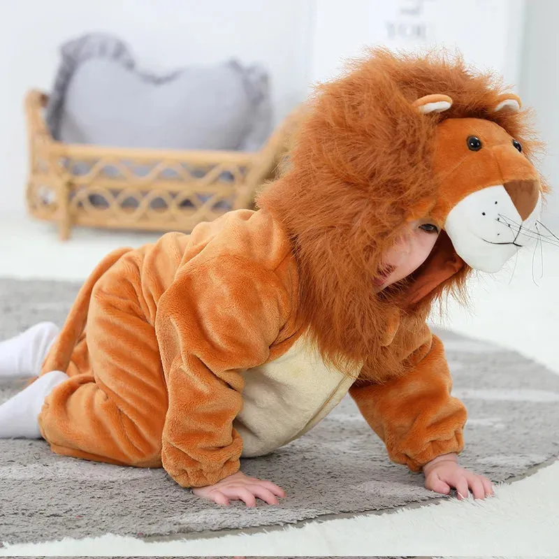 Animal King Lion Costume Baby Boys Infant Toddler Winter Pajamas Jumpsuit Onesies Flannel Fancy Dress