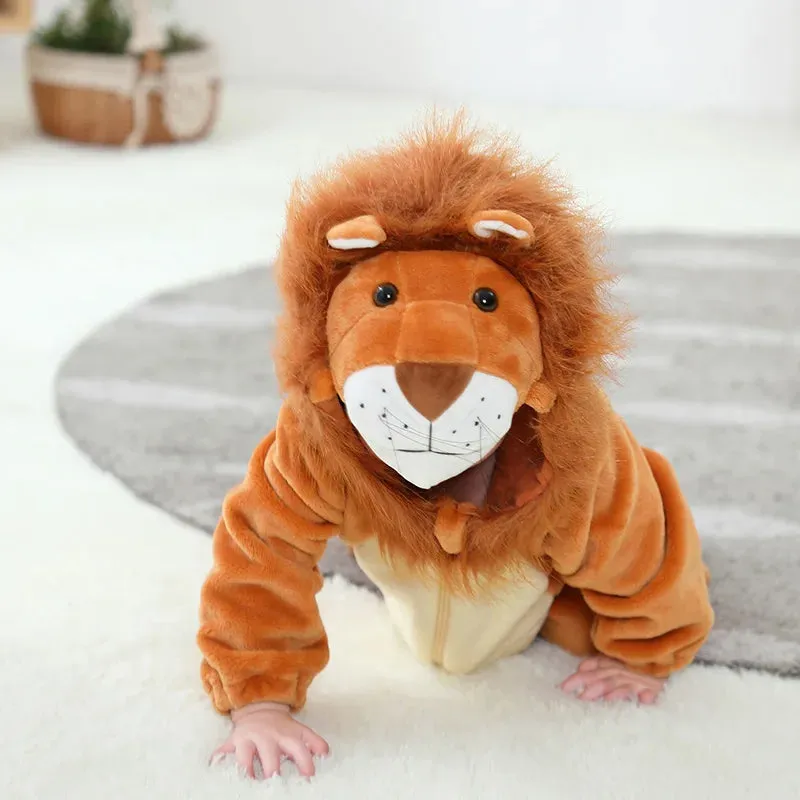 Animal King Lion Costume Baby Boys Infant Toddler Winter Pajamas Jumpsuit Onesies Flannel Fancy Dress