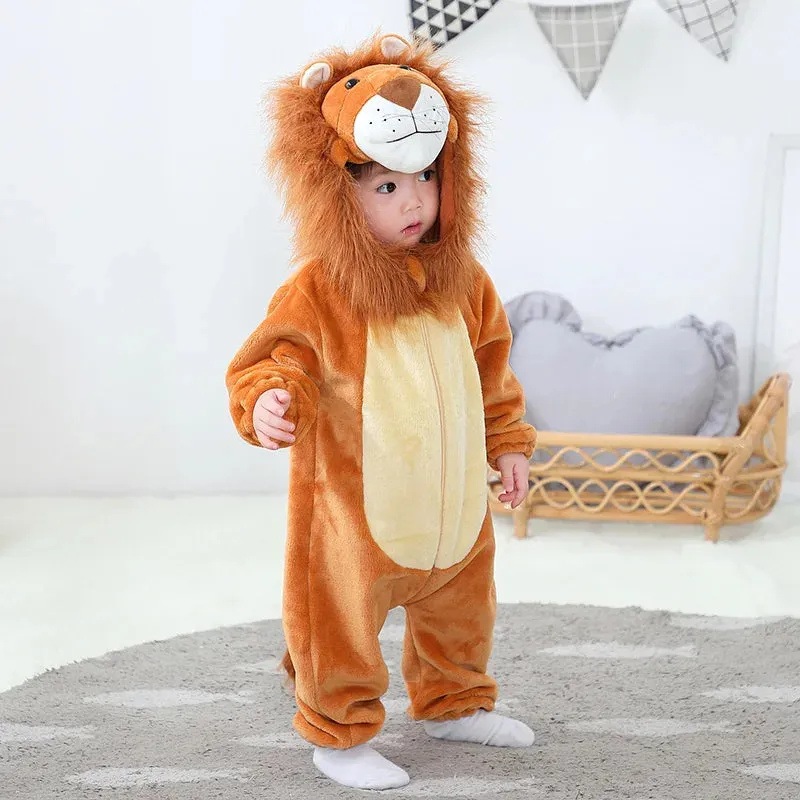 Animal King Lion Costume Baby Boys Infant Toddler Winter Pajamas Jumpsuit Onesies Flannel Fancy Dress