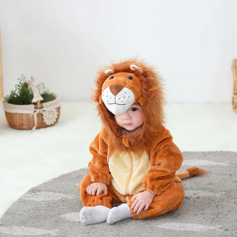 Animal King Lion Costume Baby Boys Infant Toddler Winter Pajamas Jumpsuit Onesies Flannel Fancy Dress