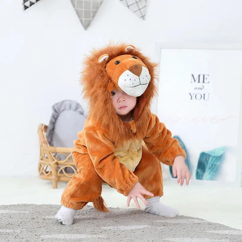 Animal King Lion Costume Baby Boys Infant Toddler Winter Pajamas Jumpsuit Onesies Flannel Fancy Dress