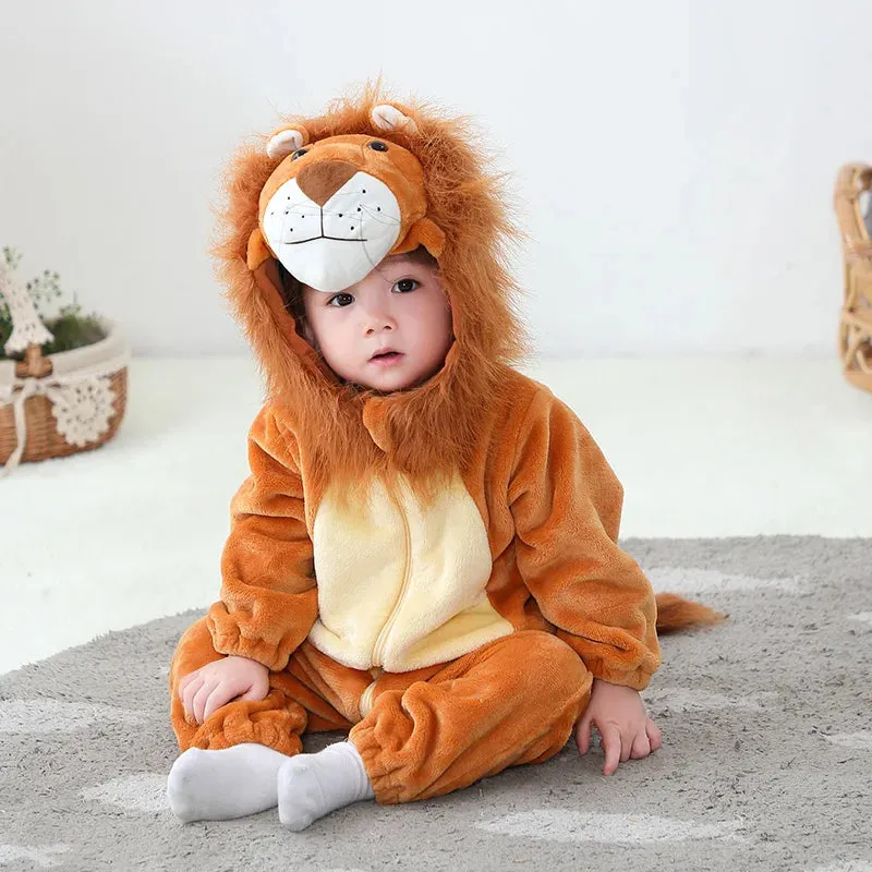 Animal King Lion Costume Baby Boys Infant Toddler Winter Pajamas Jumpsuit Onesies Flannel Fancy Dress