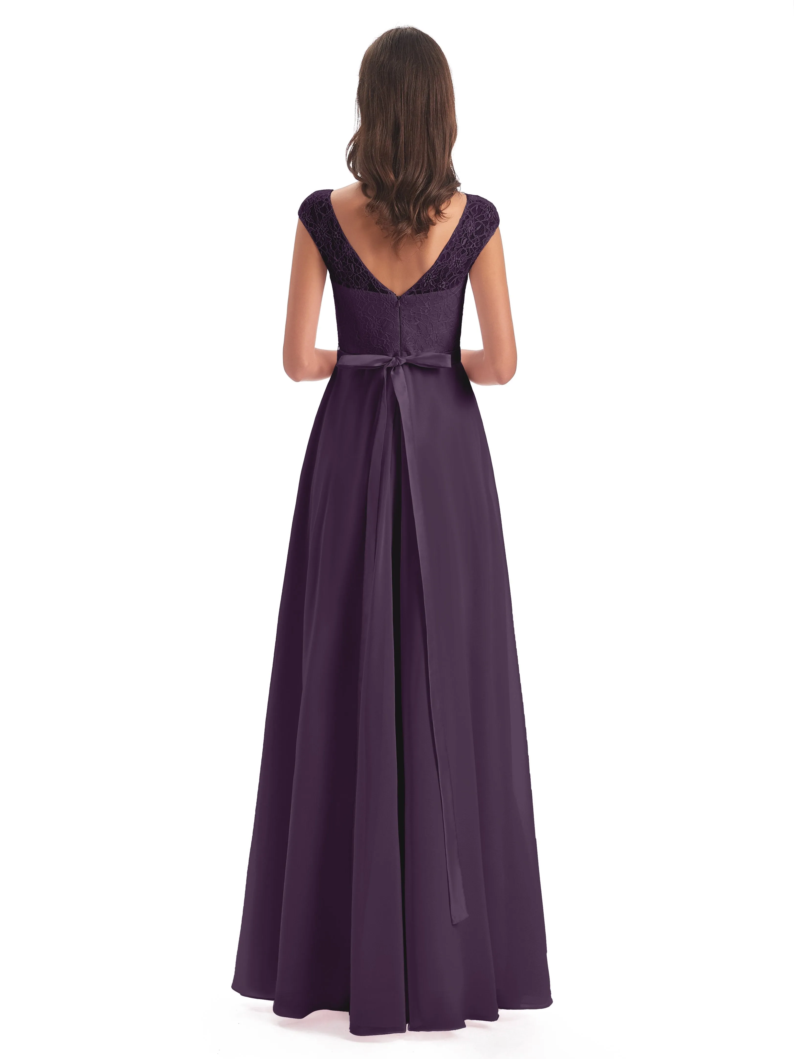 Anna Elegant Lace Cap Sleeves Long Bridesmaid Dresses