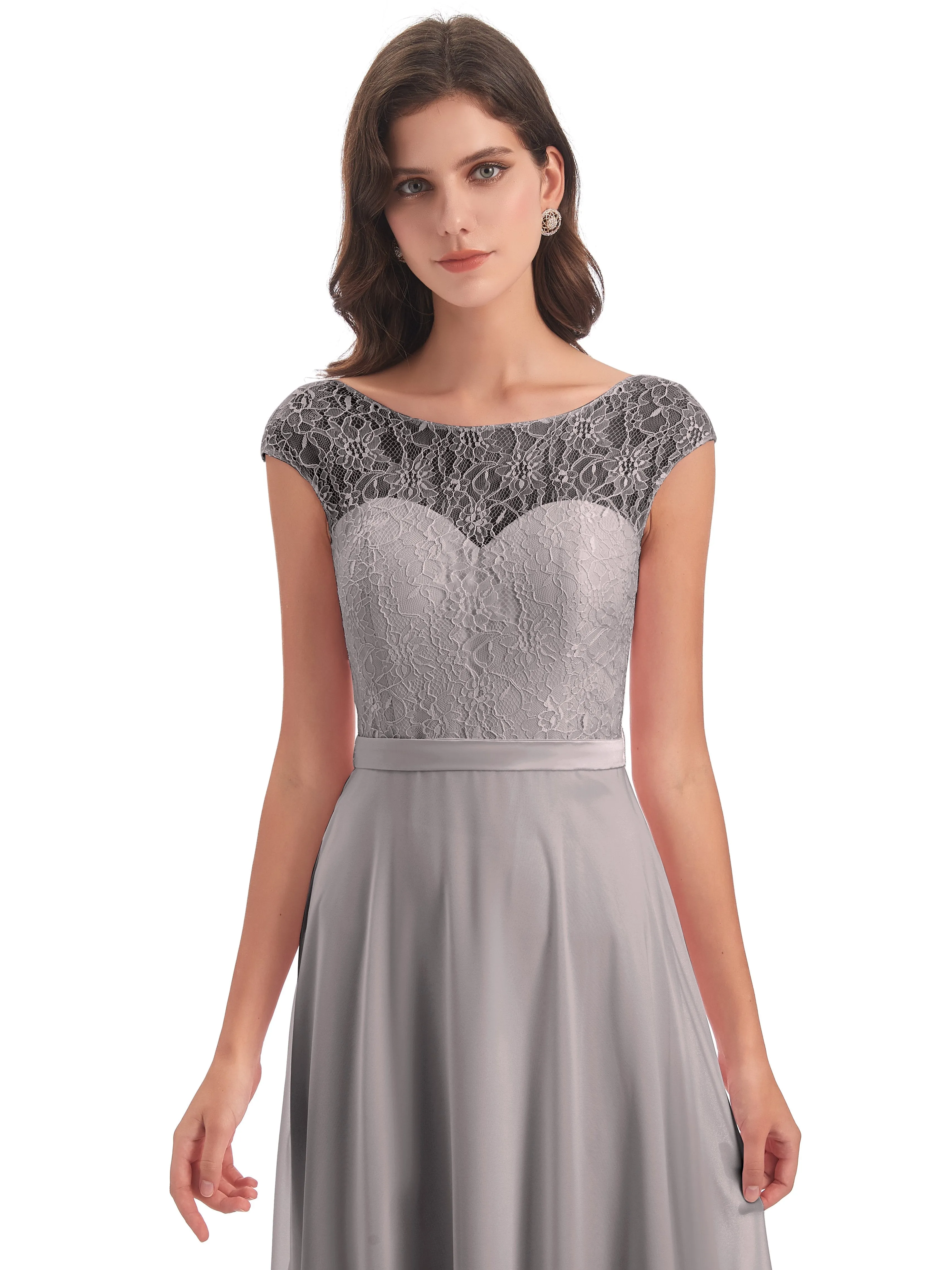 Anna Elegant Lace Cap Sleeves Long Bridesmaid Dresses