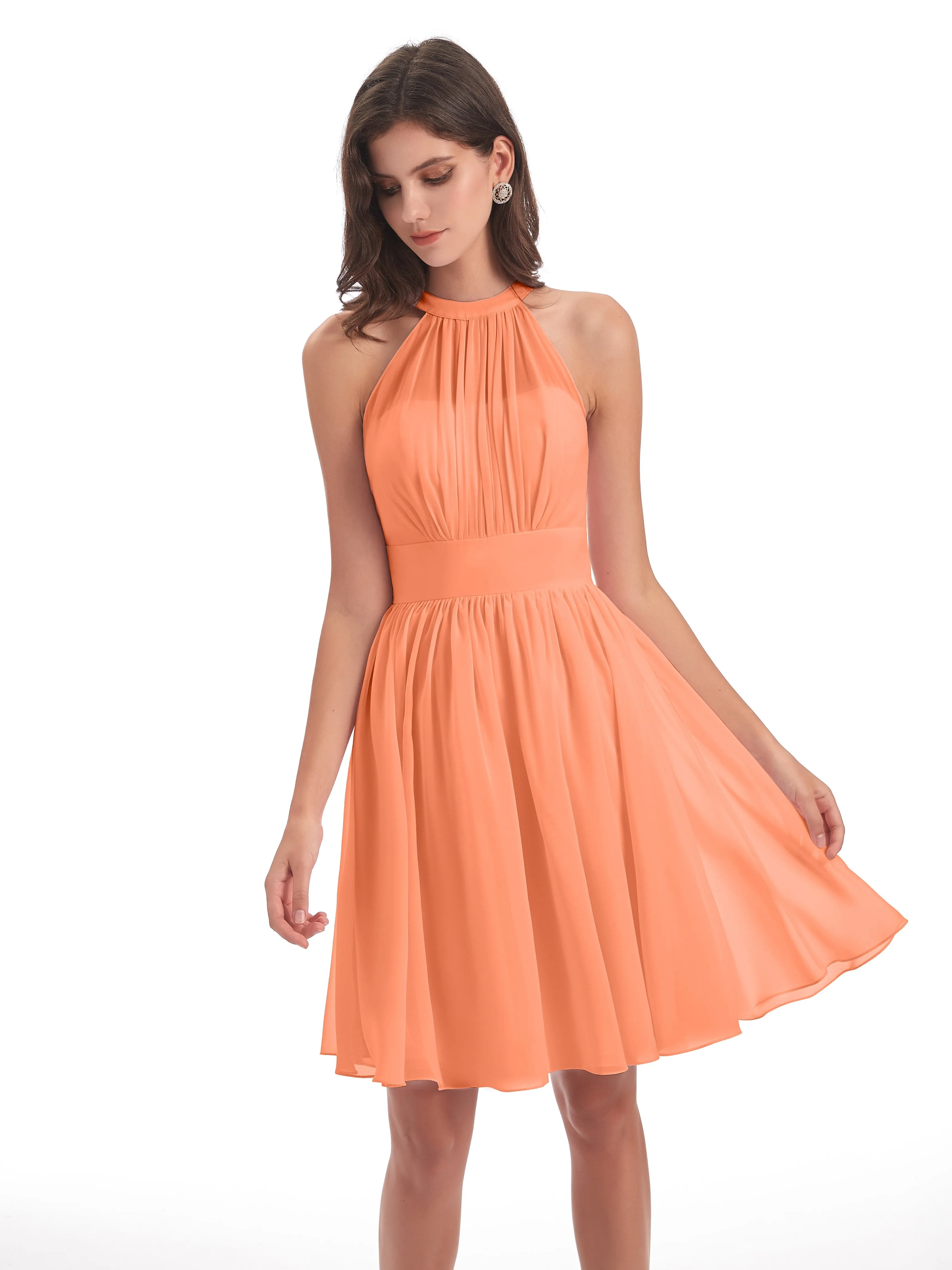 Annabelle Dazzling Halter Mini Chiffon Bridesmaid Dresses