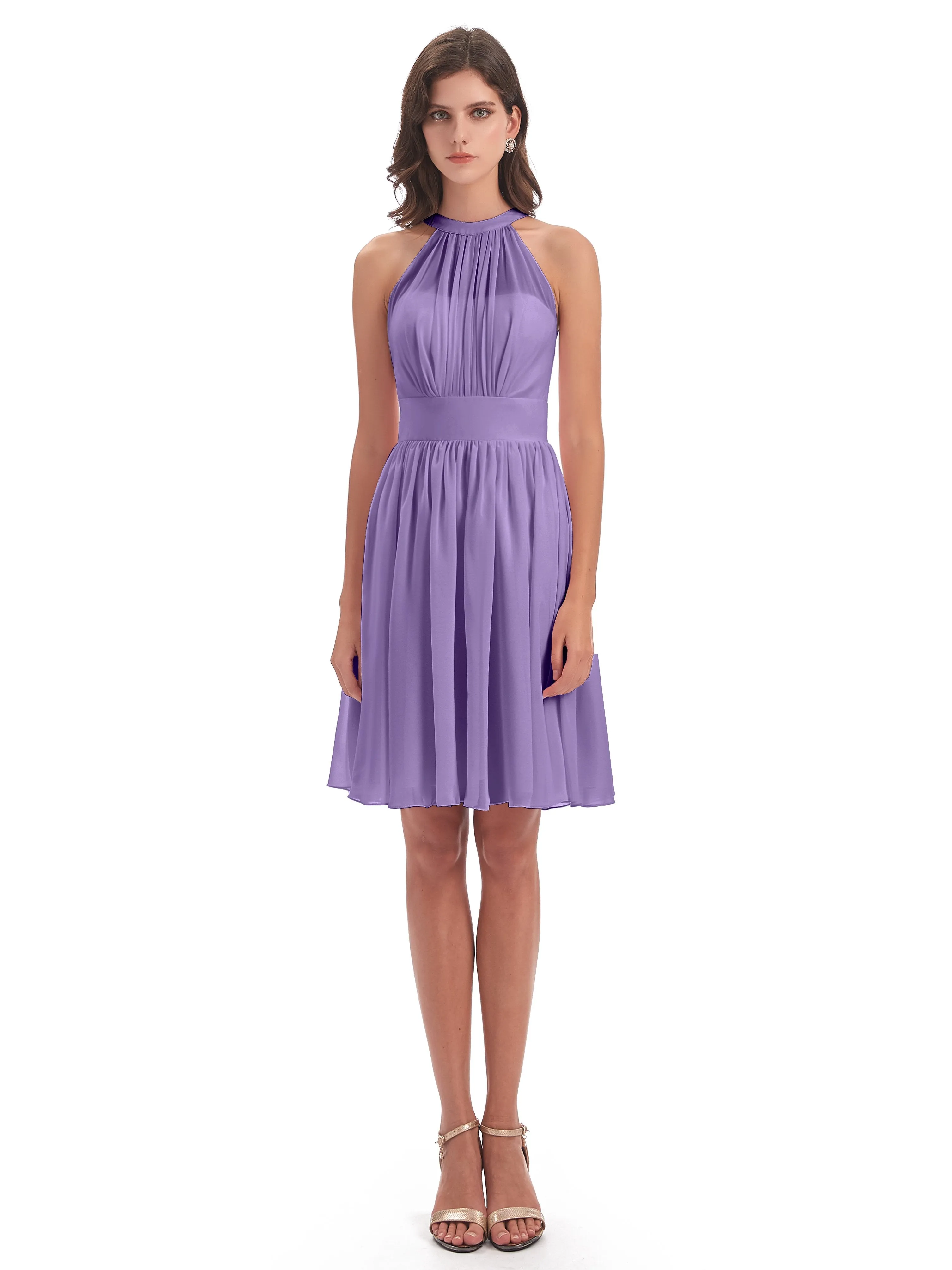 Annabelle Dazzling Halter Mini Chiffon Bridesmaid Dresses