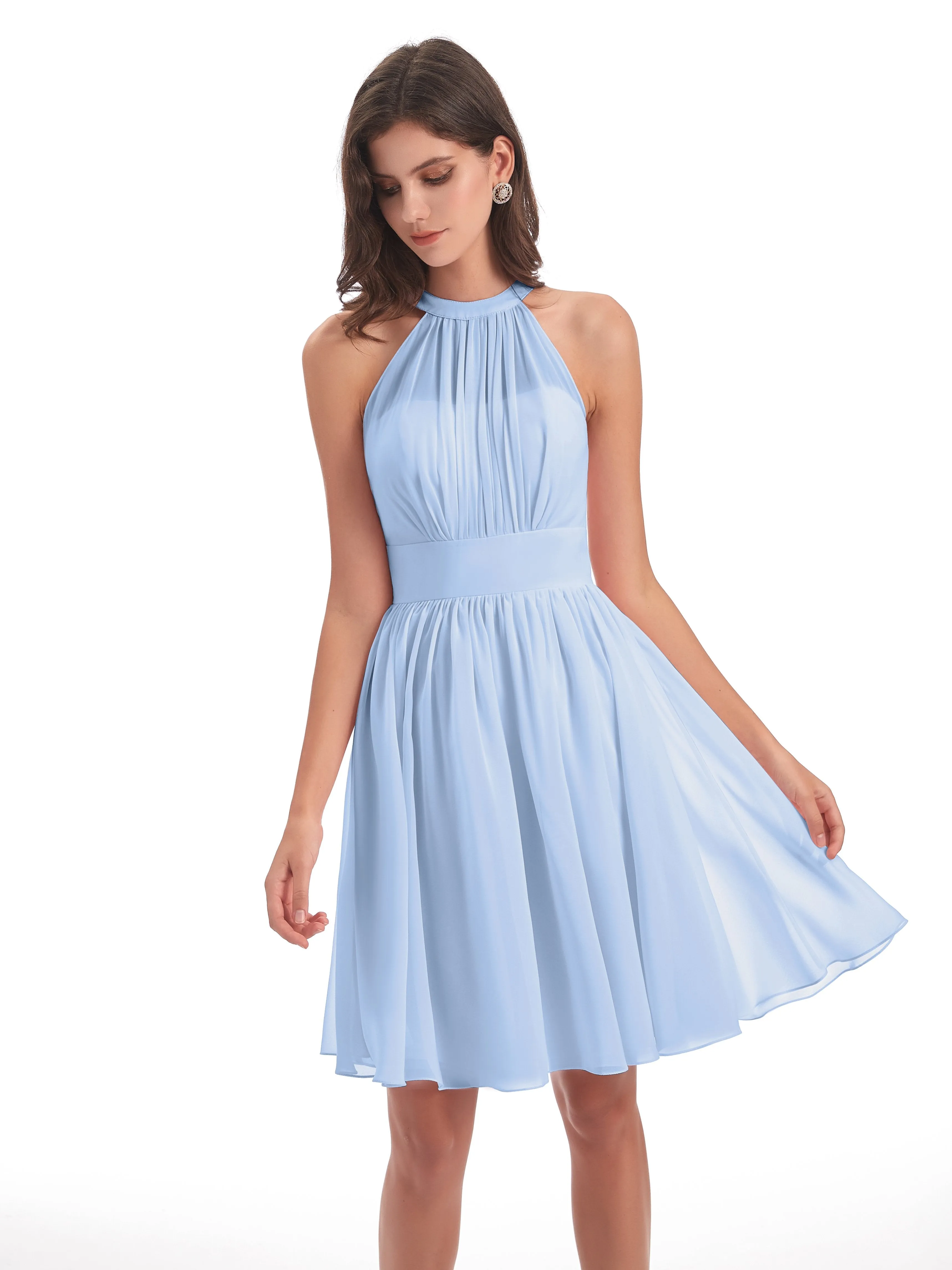 Annabelle Dazzling Halter Mini Chiffon Bridesmaid Dresses