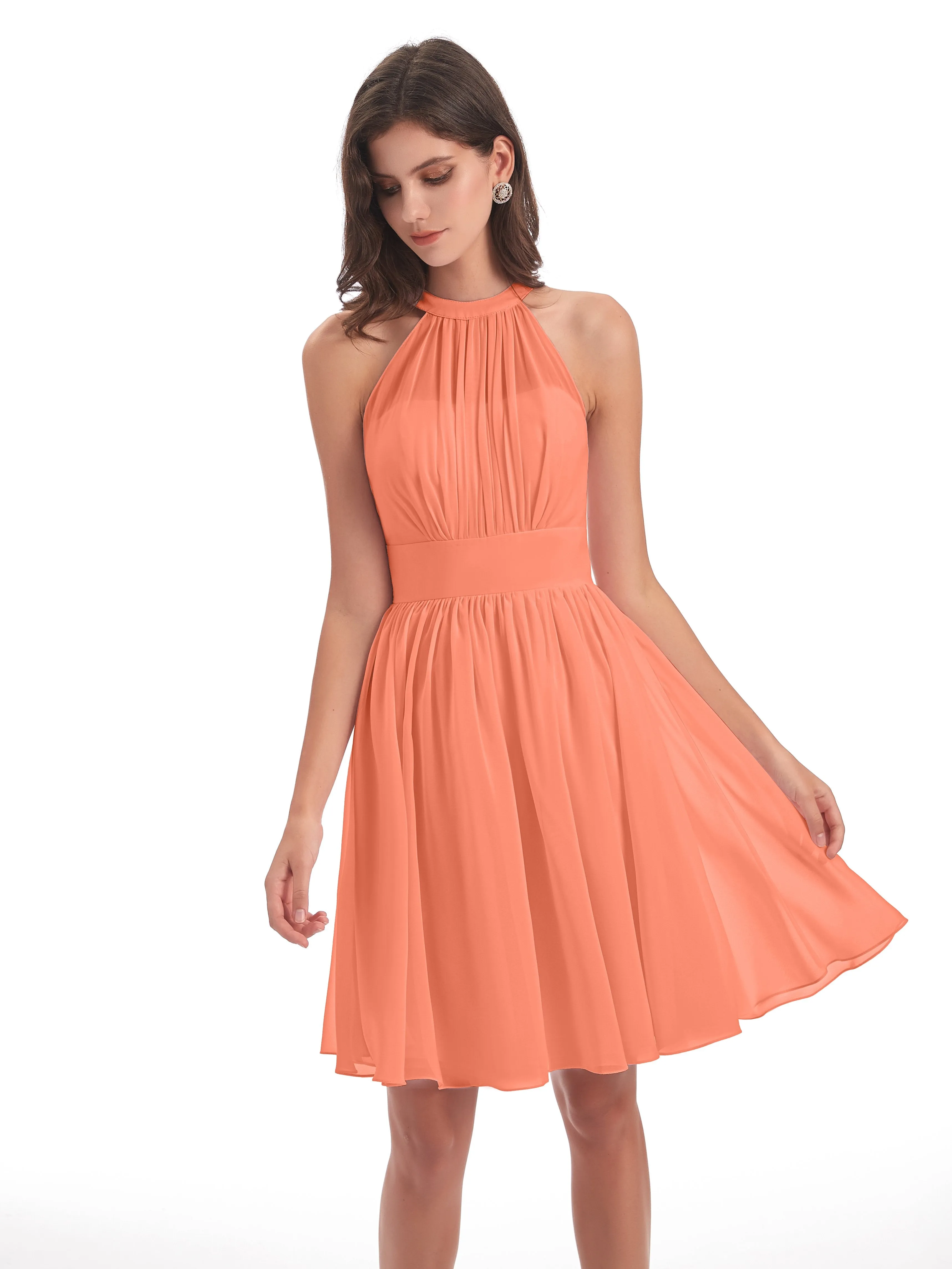 Annabelle Dazzling Halter Mini Chiffon Bridesmaid Dresses