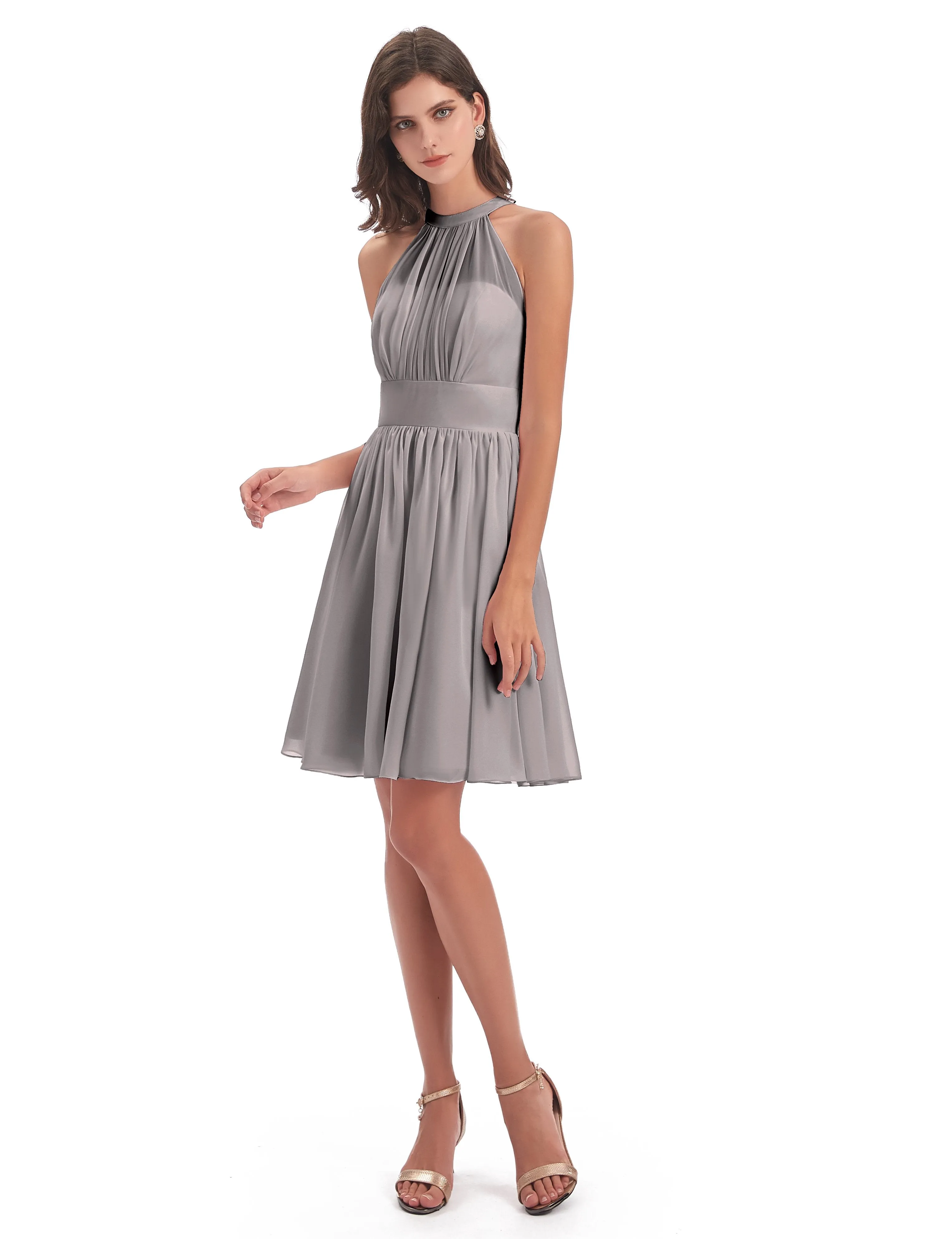 Annabelle Dazzling Halter Mini Chiffon Bridesmaid Dresses