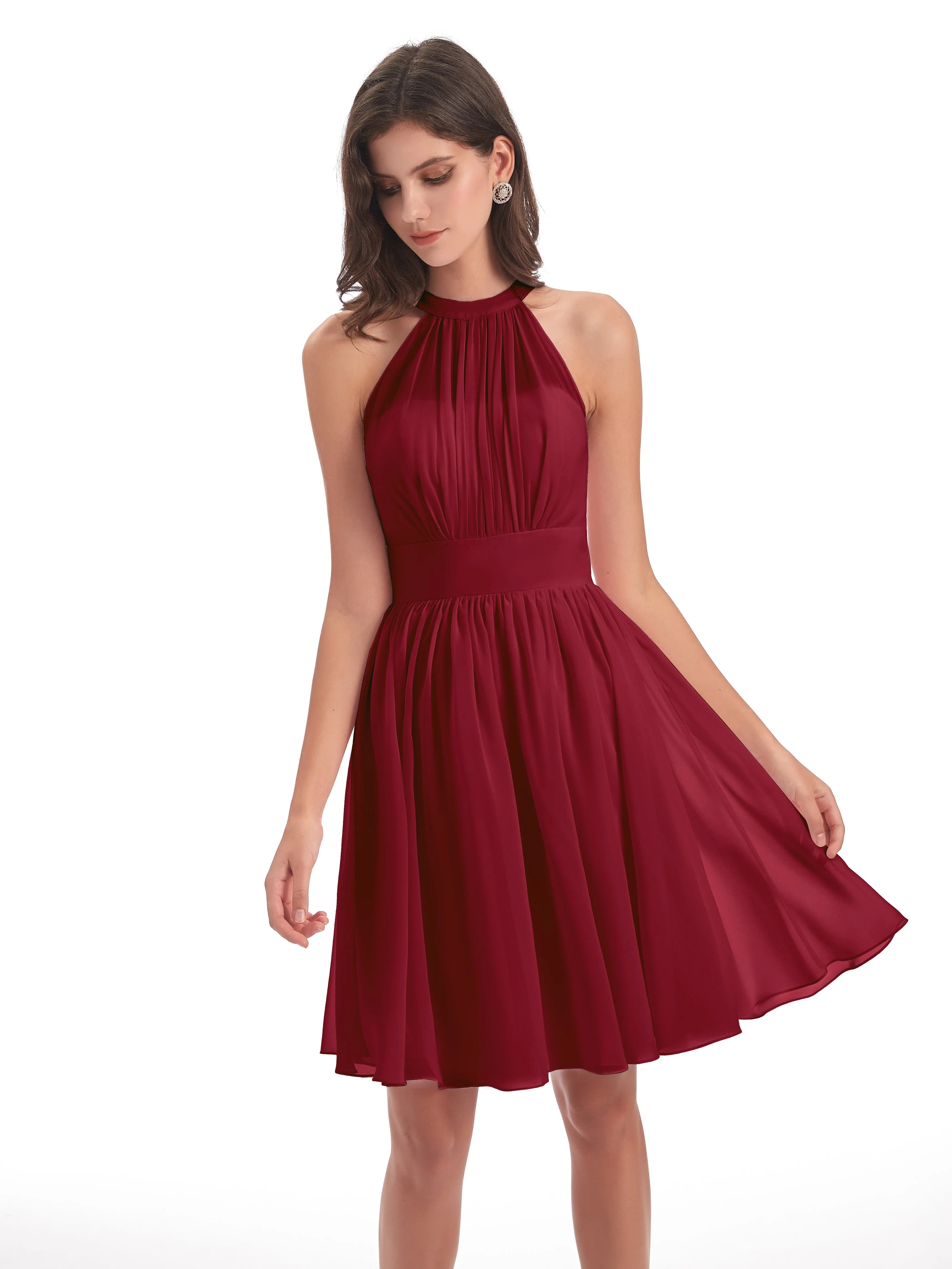 Annabelle Dazzling Halter Mini Chiffon Bridesmaid Dresses