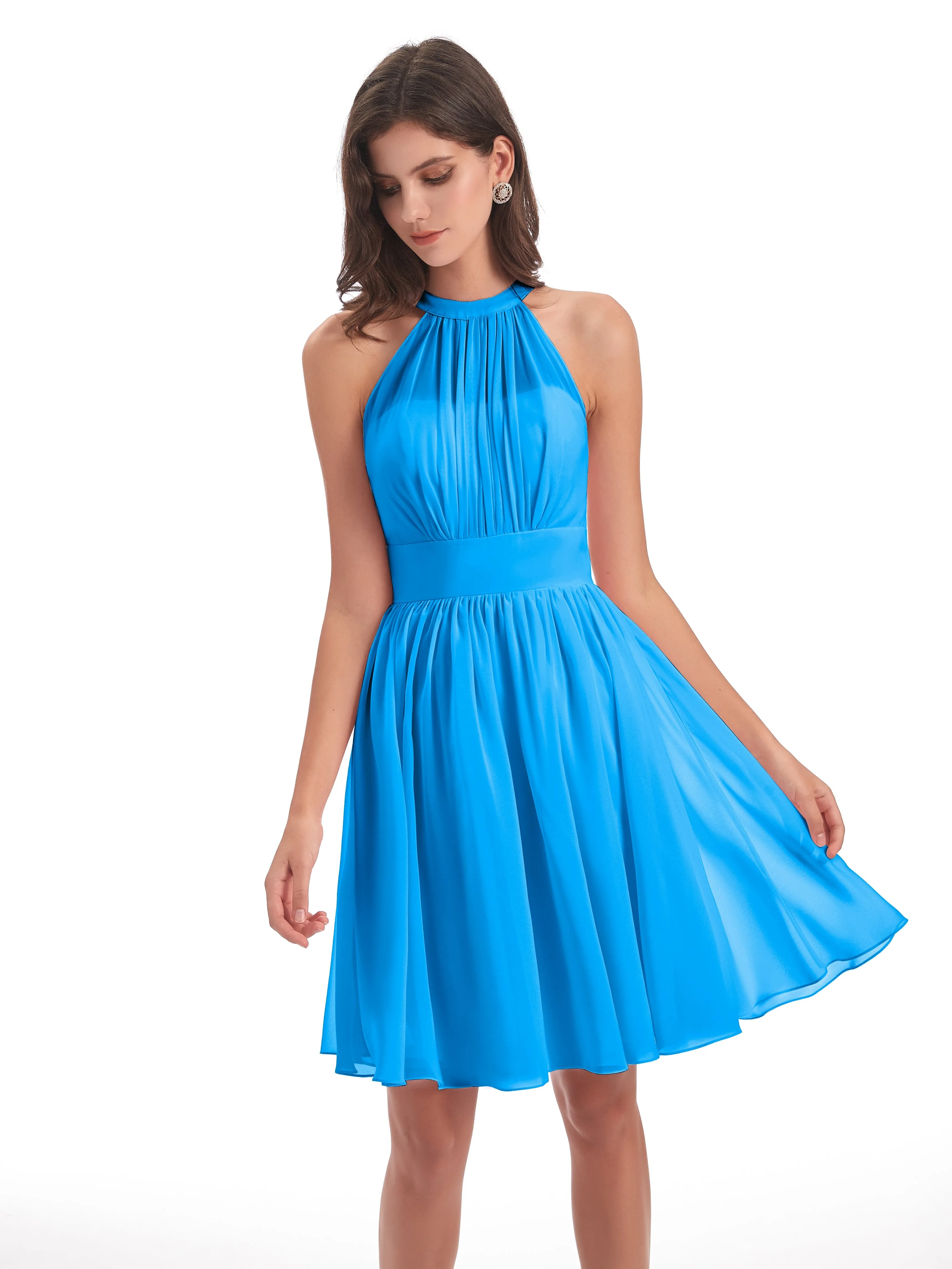 Annabelle Dazzling Halter Mini Chiffon Bridesmaid Dresses