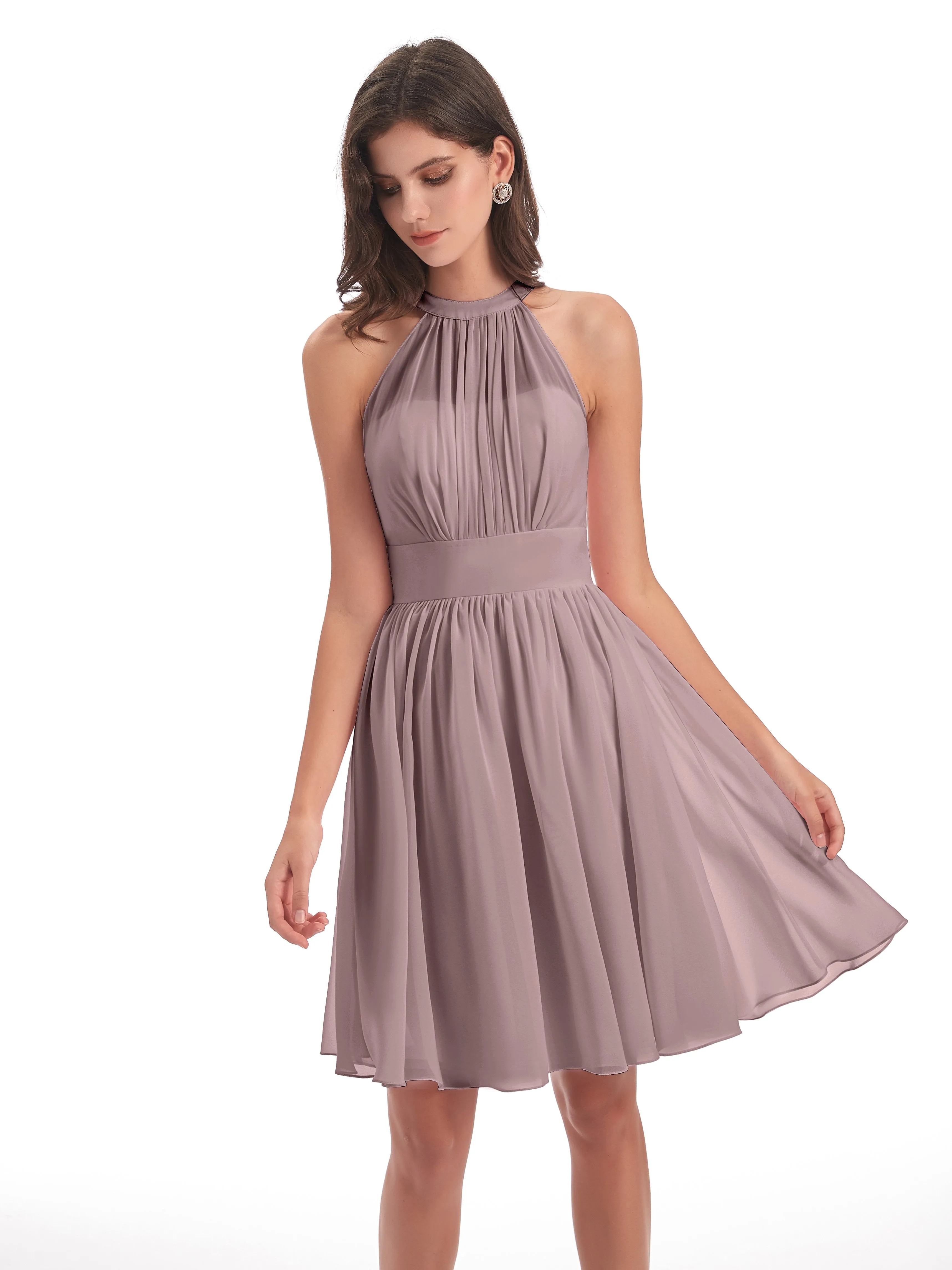 Annabelle Dazzling Halter Mini Chiffon Bridesmaid Dresses