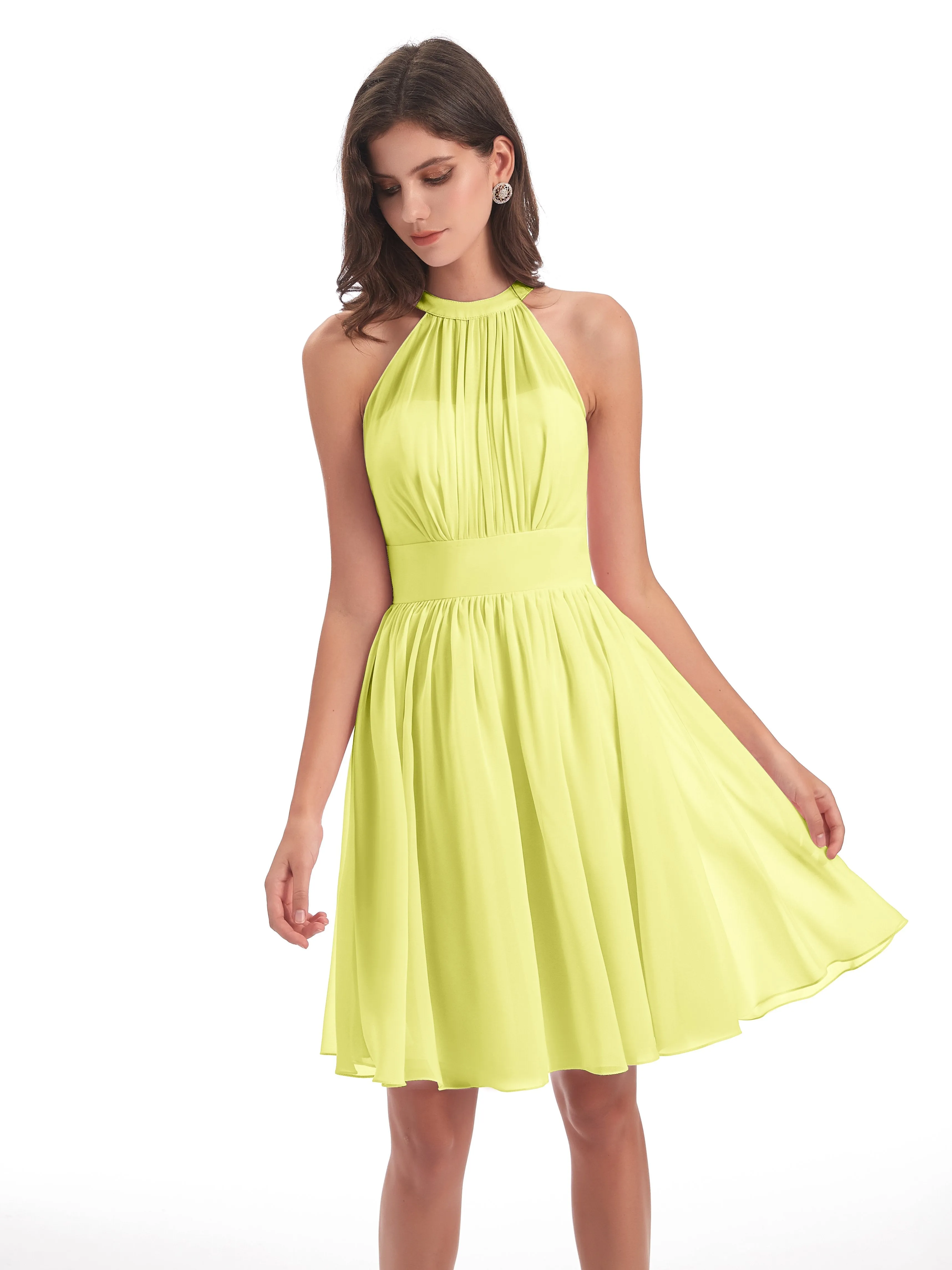 Annabelle Dazzling Halter Mini Chiffon Bridesmaid Dresses