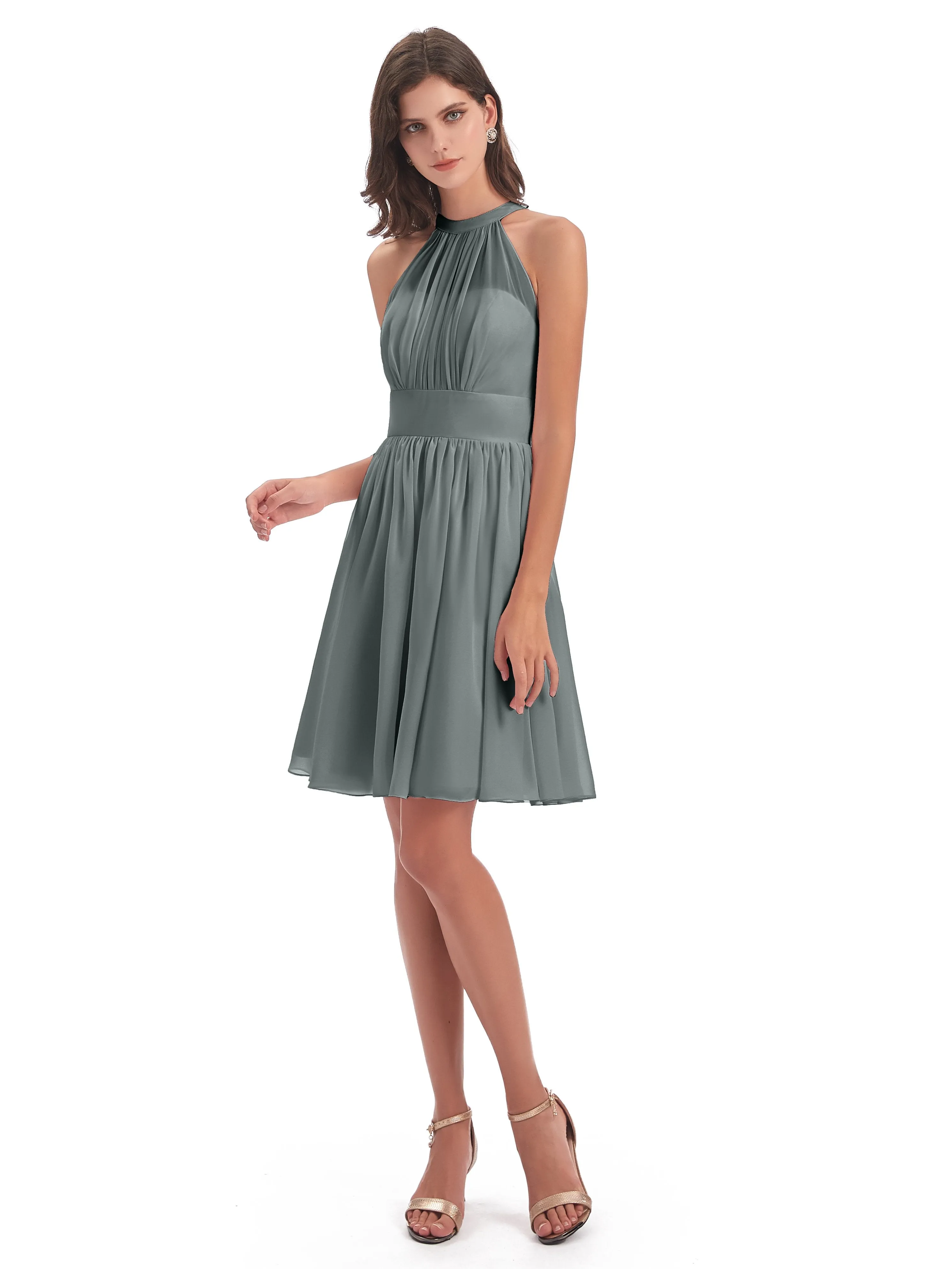 Annabelle Dazzling Halter Mini Chiffon Bridesmaid Dresses