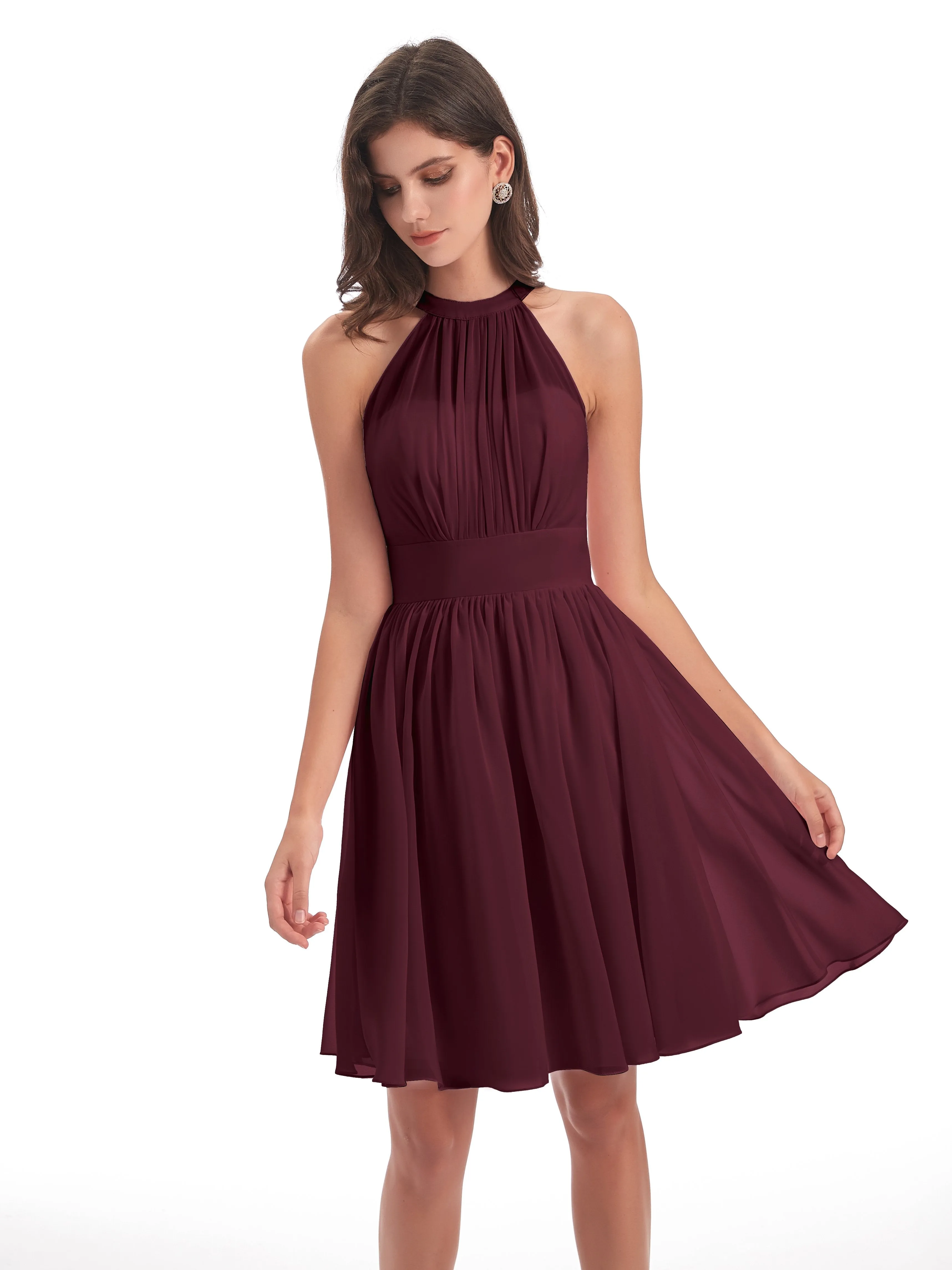 Annabelle Dazzling Halter Mini Chiffon Bridesmaid Dresses