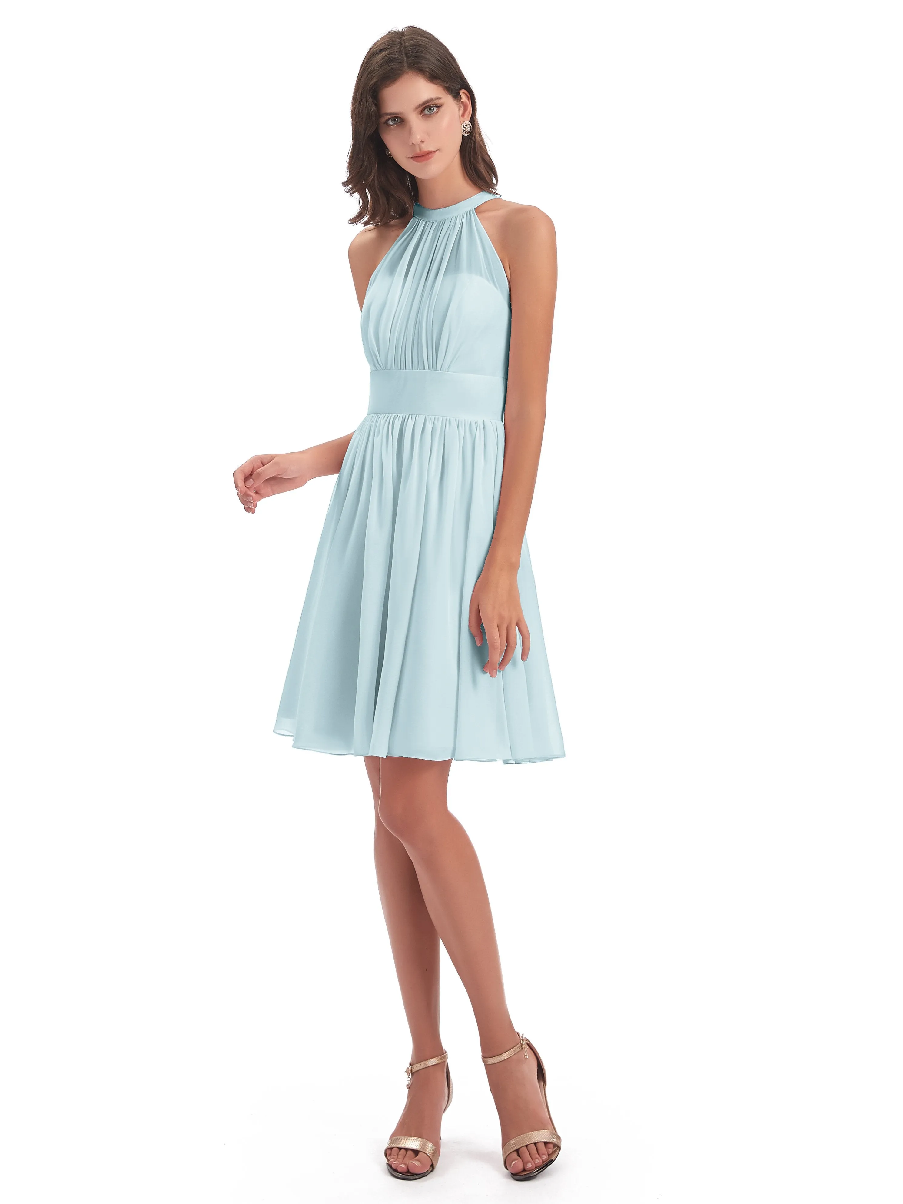 Annabelle Dazzling Halter Mini Chiffon Bridesmaid Dresses