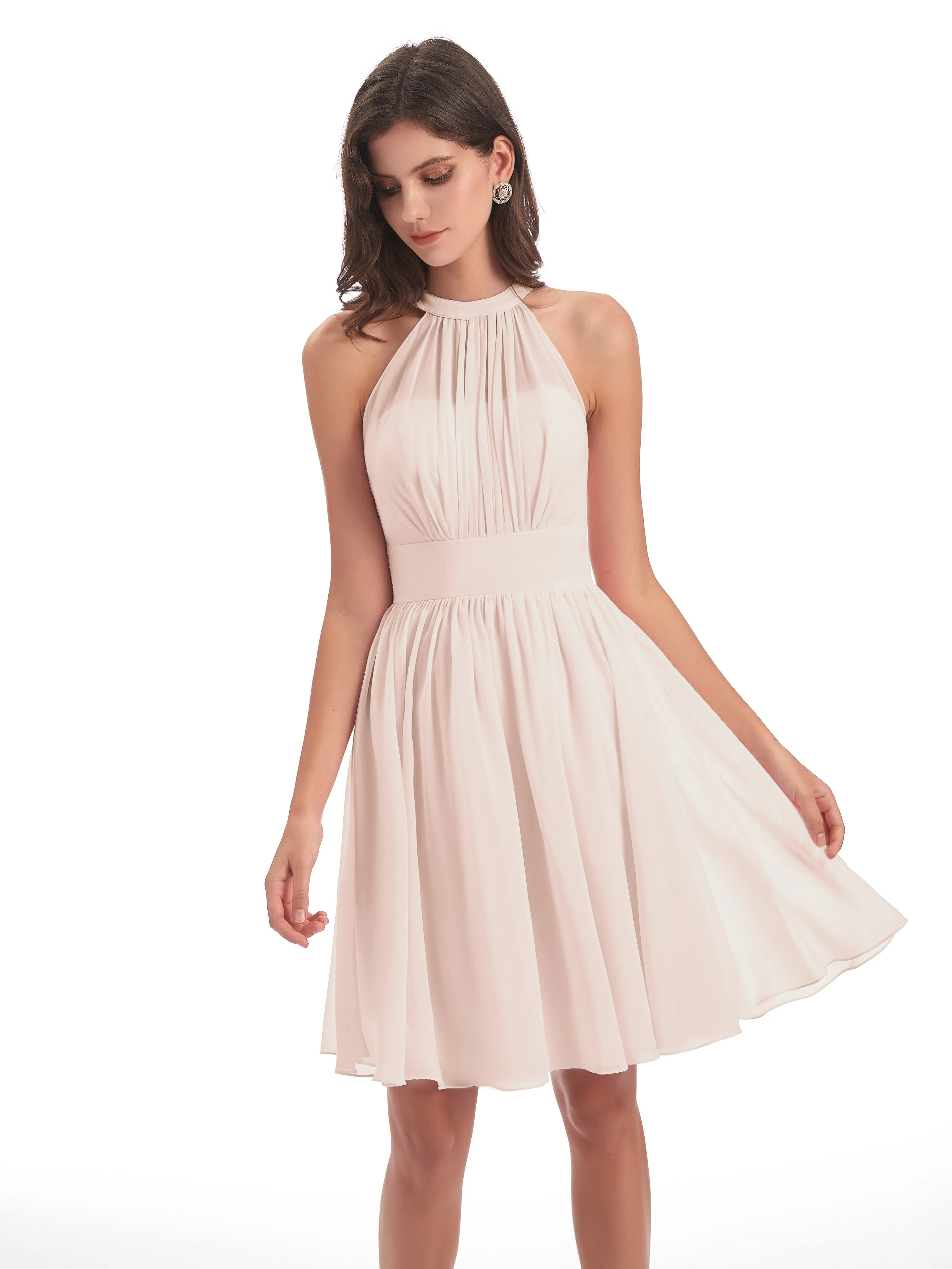 Annabelle Dazzling Halter Mini Chiffon Bridesmaid Dresses