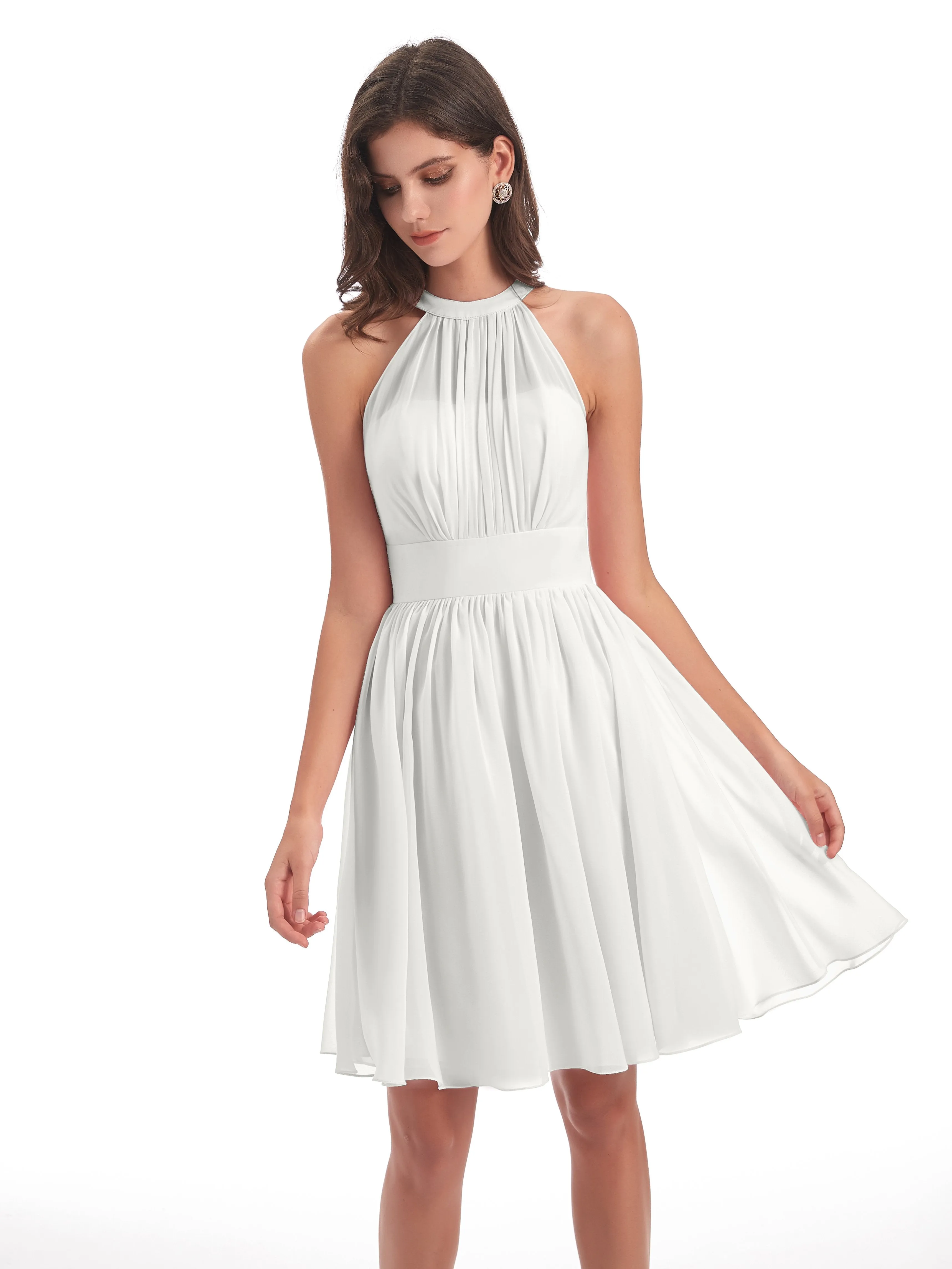 Annabelle Dazzling Halter Mini Chiffon Bridesmaid Dresses