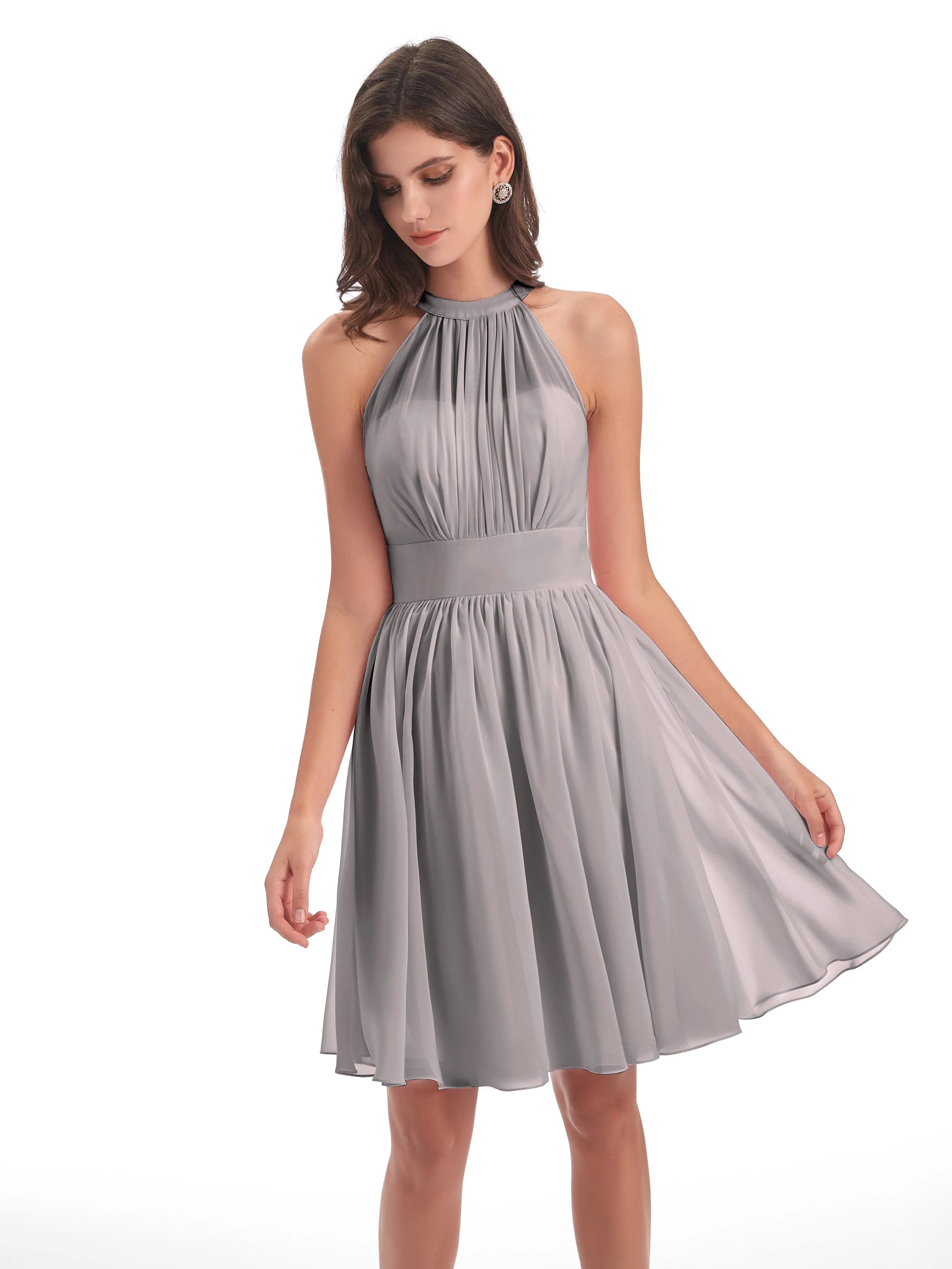 Annabelle Dazzling Halter Mini Chiffon Bridesmaid Dresses