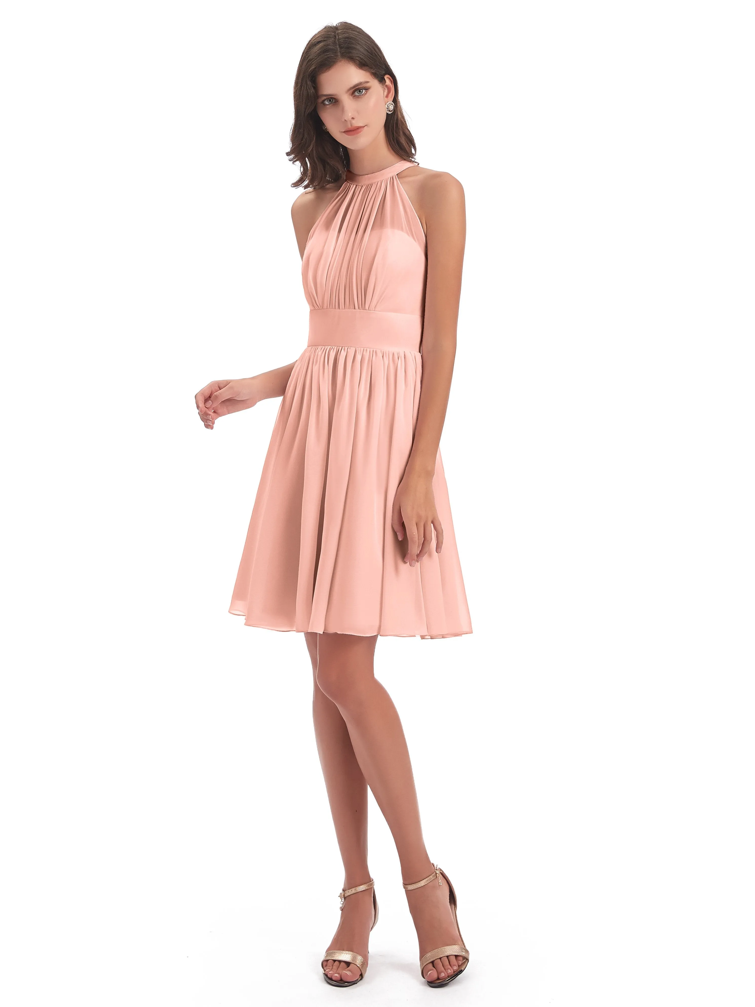 Annabelle Dazzling Halter Mini Chiffon Bridesmaid Dresses